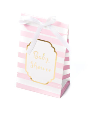 10 Baby Shower Geschenktüten rosa gold gestreift 12