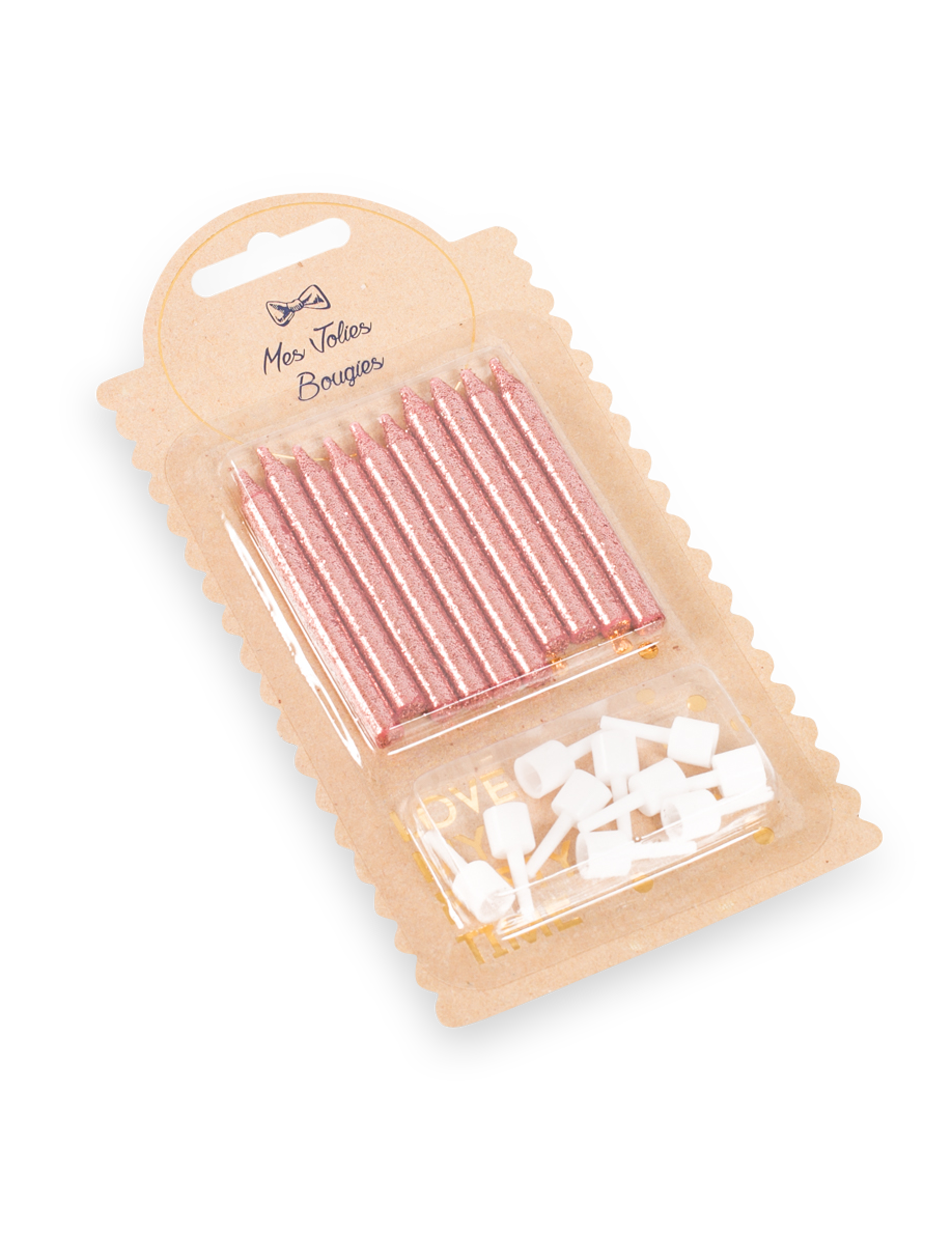10 Geburtstagskerzen in Roségold mit Glitzer und Halter 6 cm