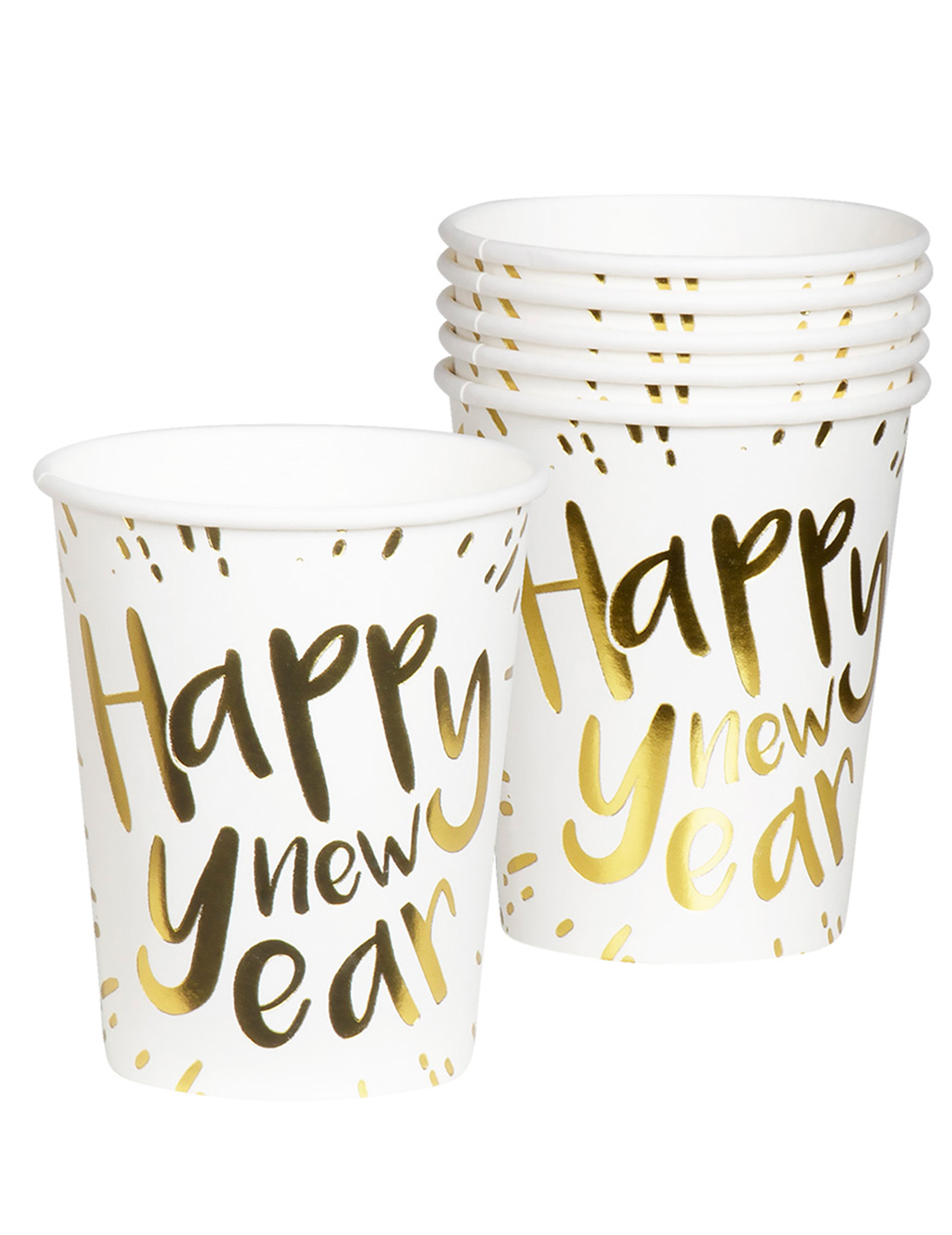 10 Happy New Year Pappbecher weiß gold 21 cl