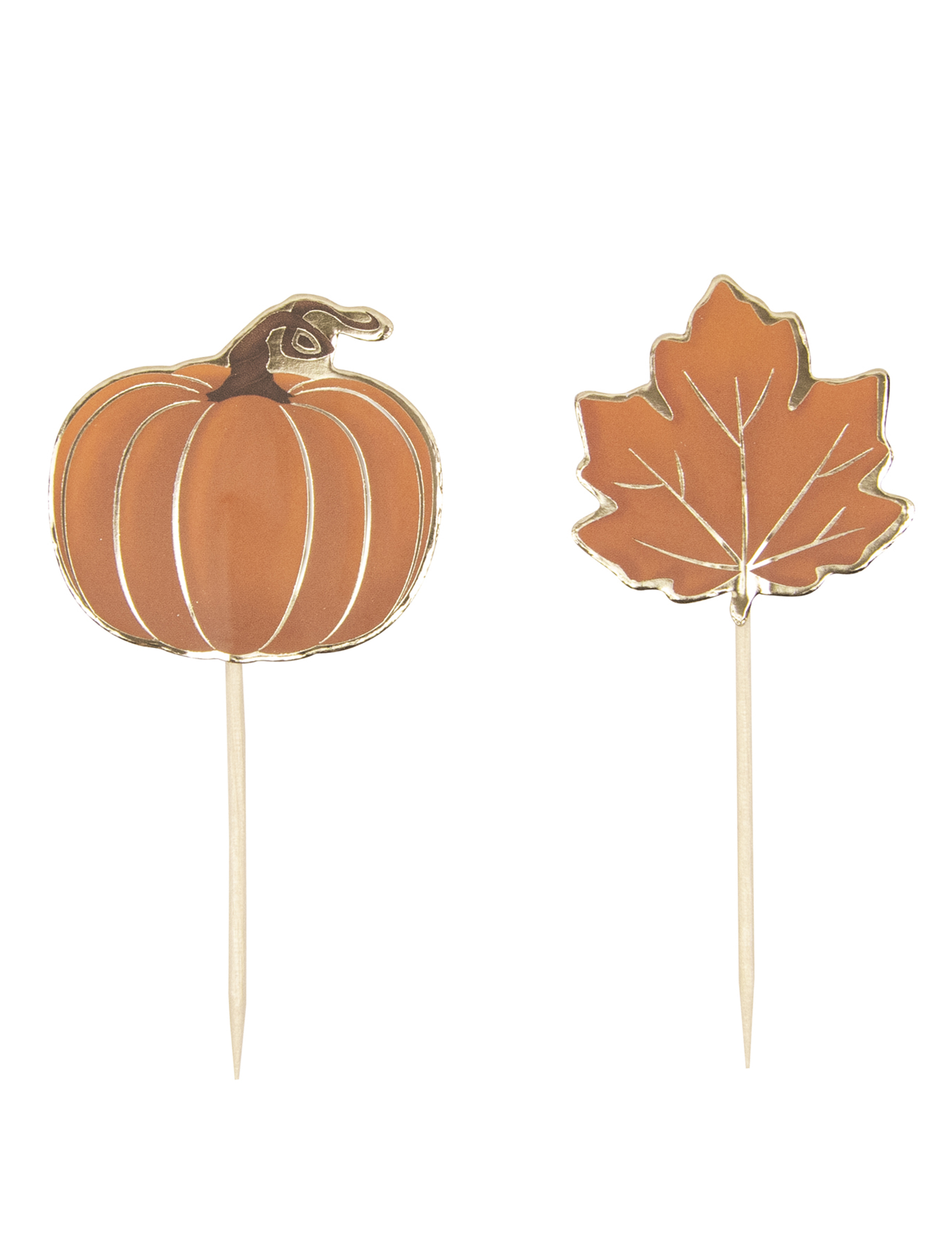 10 Herbst Cocktailspieße Kürbis und Blatt