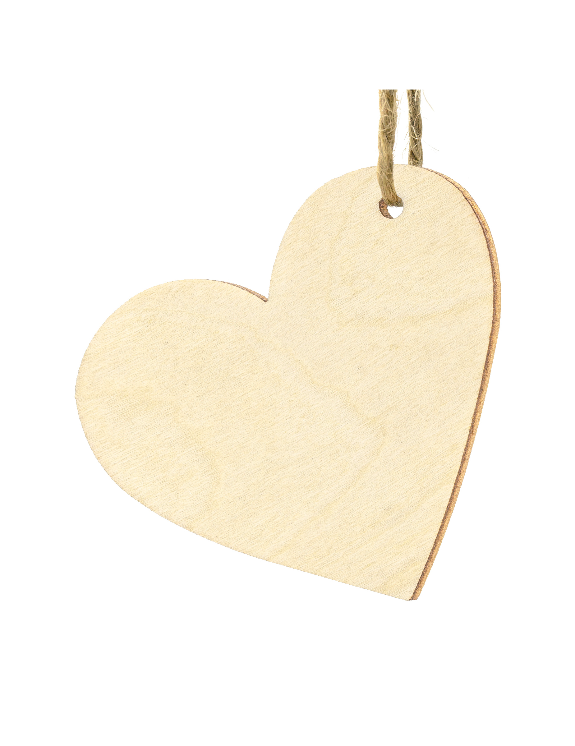 10 Holz-Platzkarten Herzform 6 x 5 cm mit Kordel