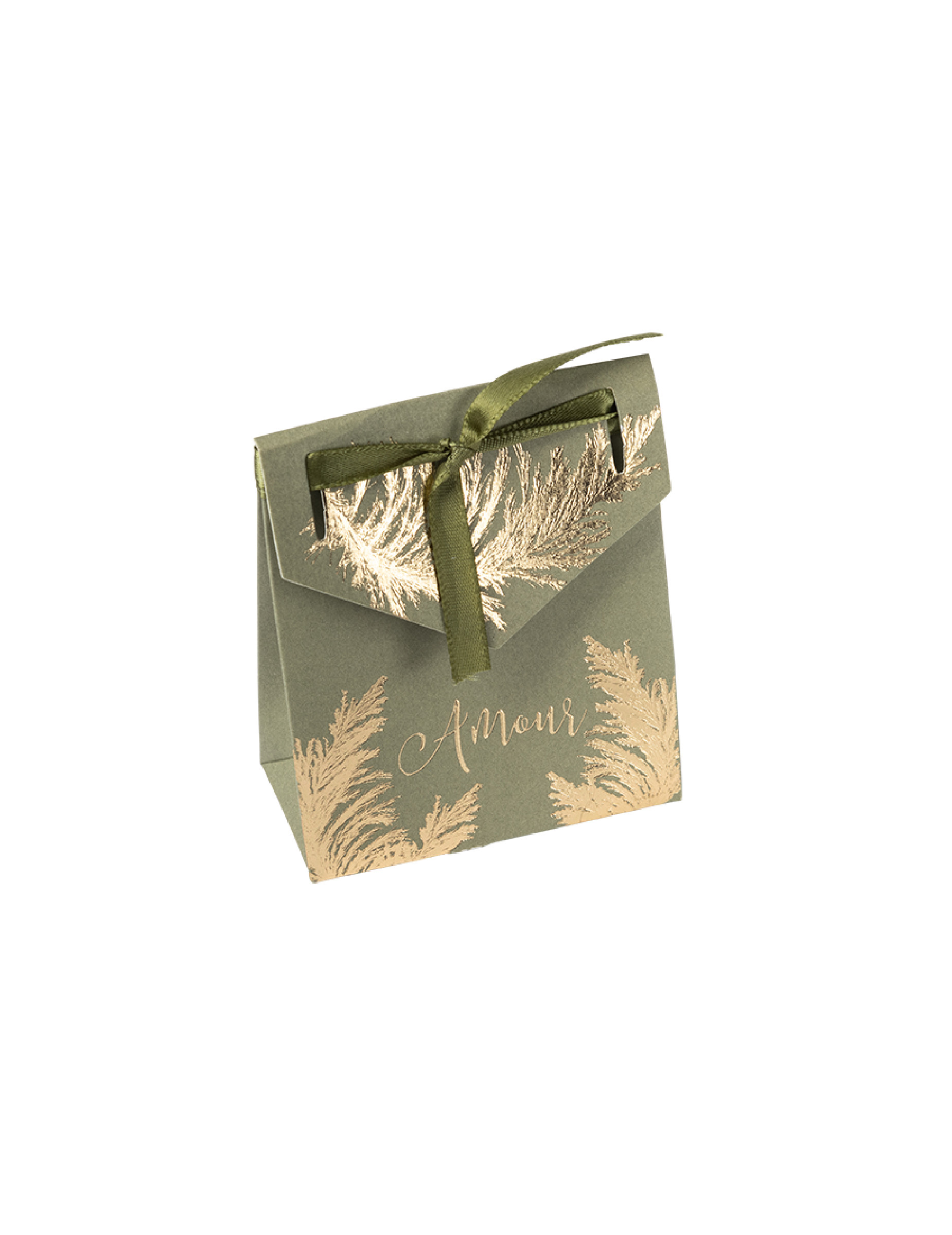 10 Karton-Gastgeschenke Pampasgras Khaki + Gold Amour Hochzeit mit Band