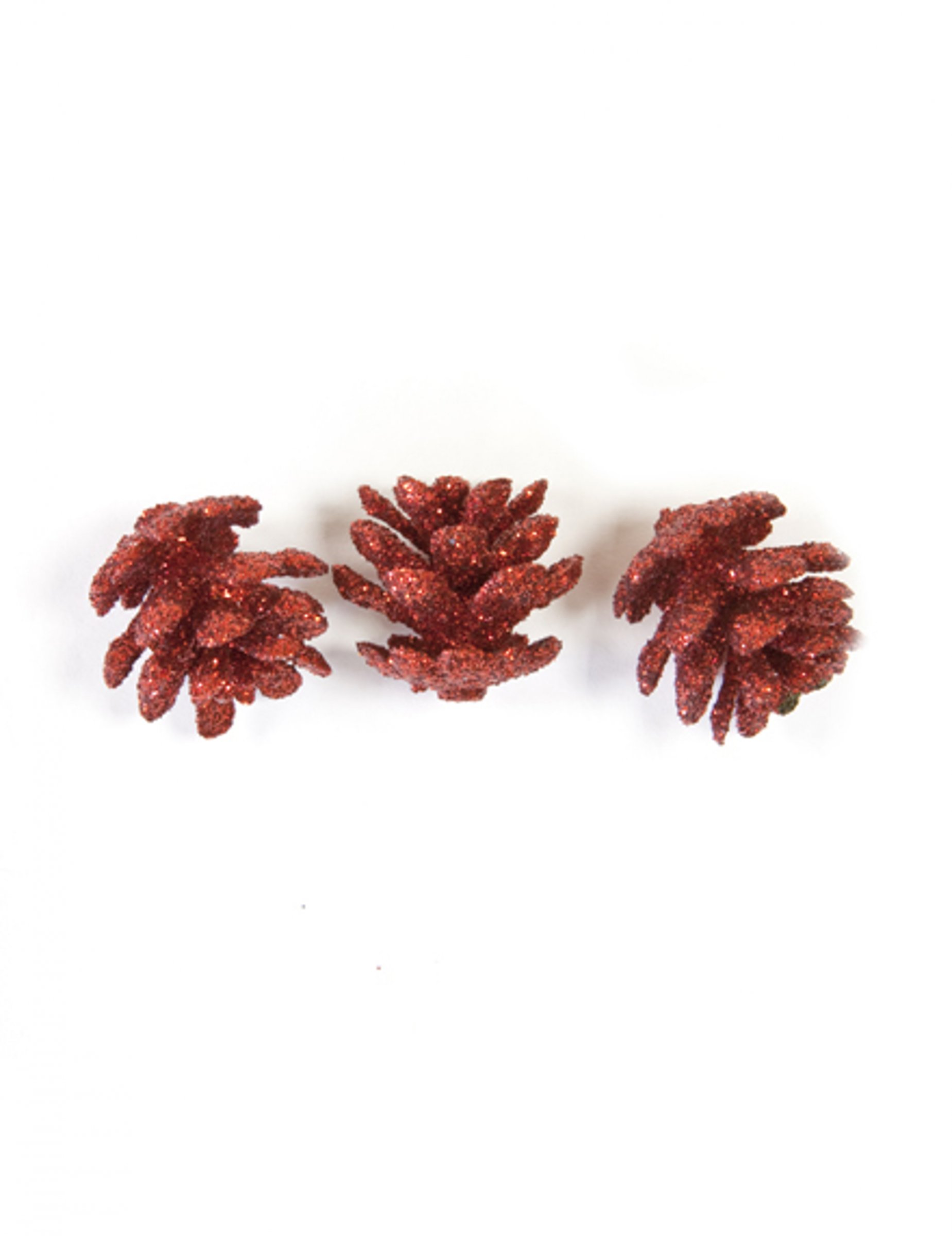 10 Mini Tannenzapfen Glitzer Rot 2 cm