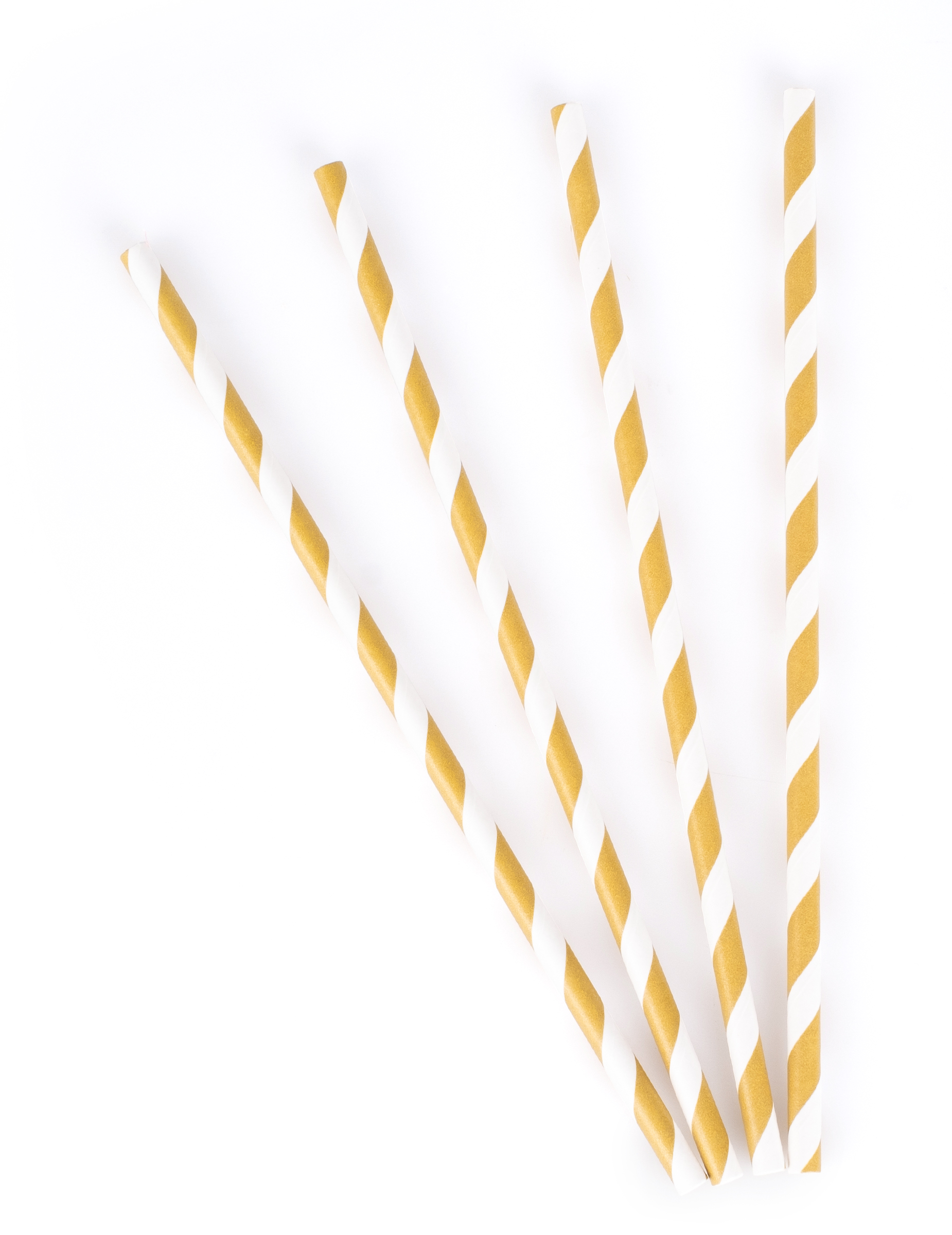 10 Papier-Strohhalme weiß und gold matt gestreift 19