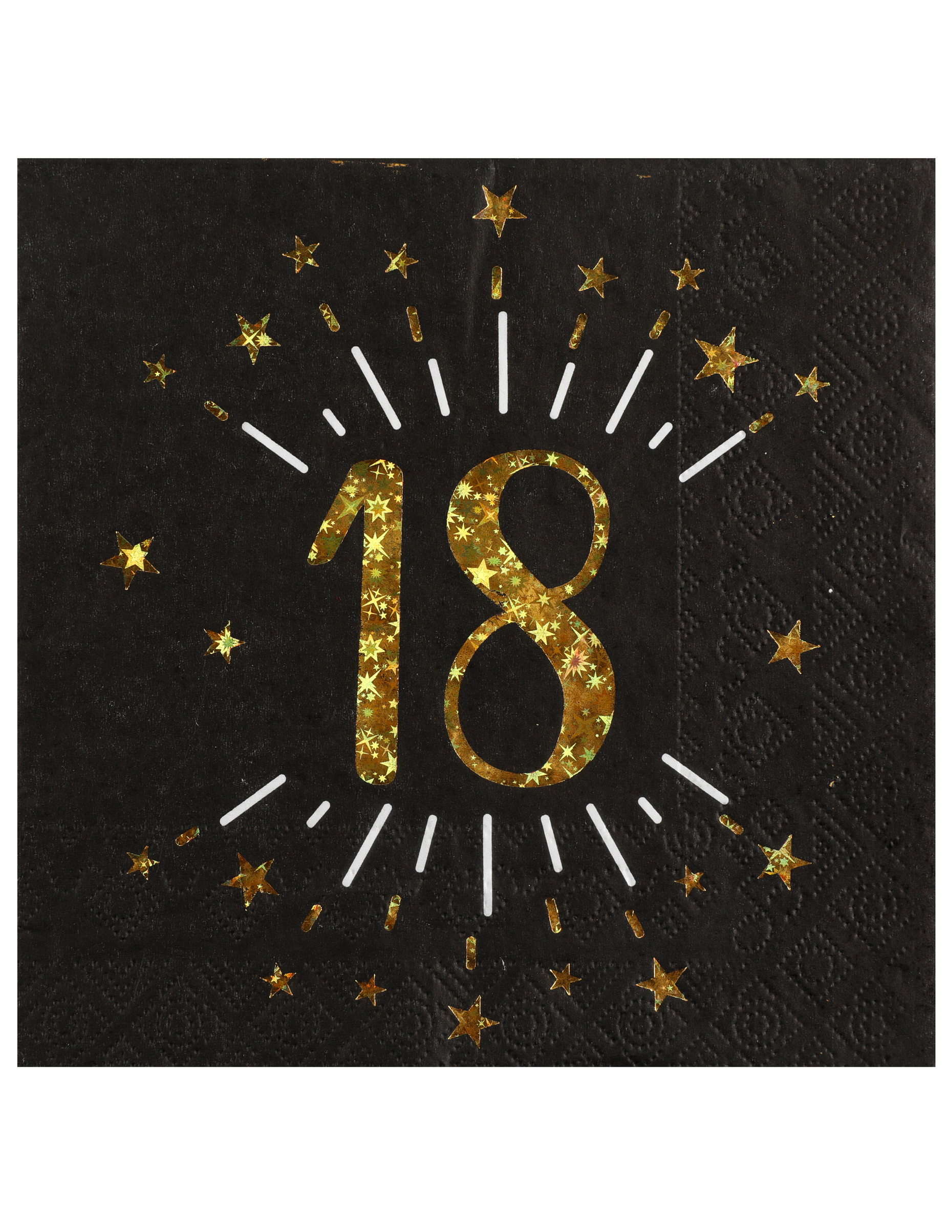 10 Papierservietten 18. Geburtstag Schwarz + Gold 33 x 33 cm Goldene Sterne