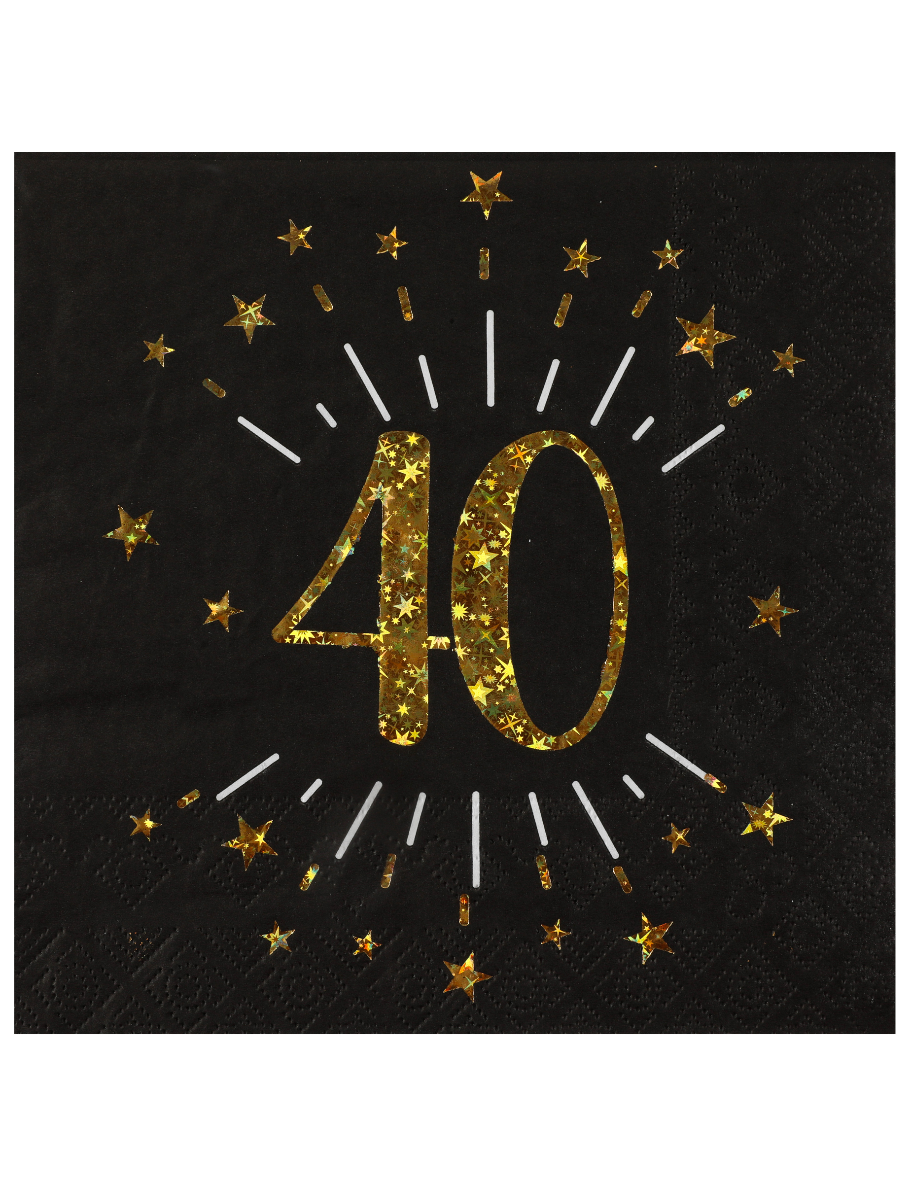 10 Papierservietten Happy Birthday 40 Schwarz und Gold mit Sternen