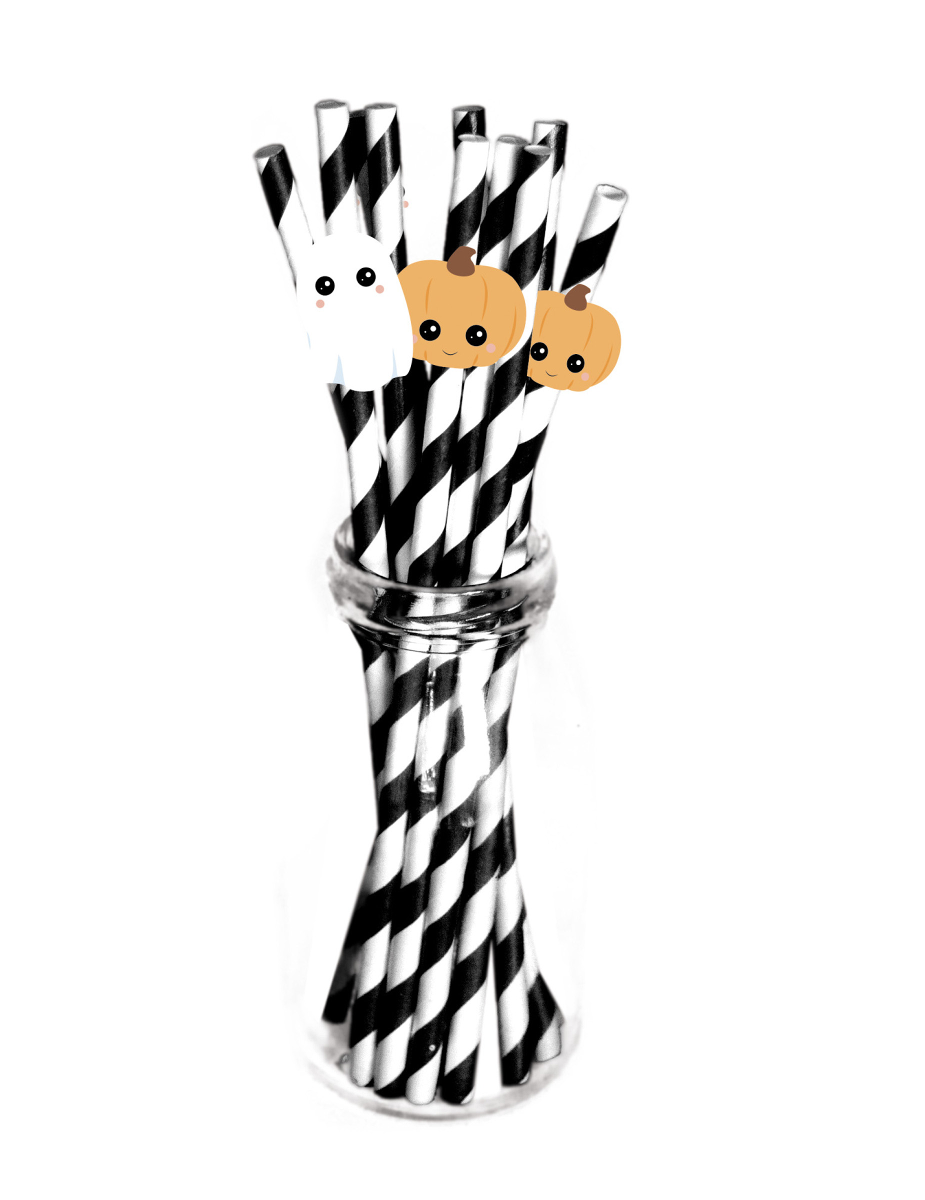 10 Papierstrohhalme Halloween schwarz-weiß 19