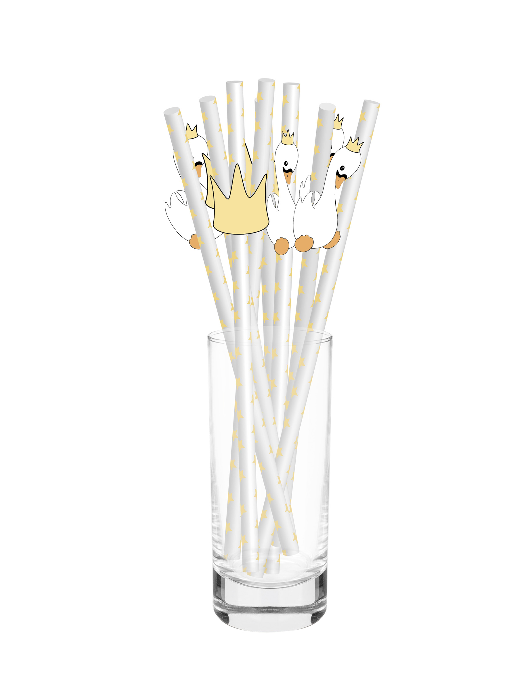 10 Pappstrohhalme Schwan mit Krone 20 cm