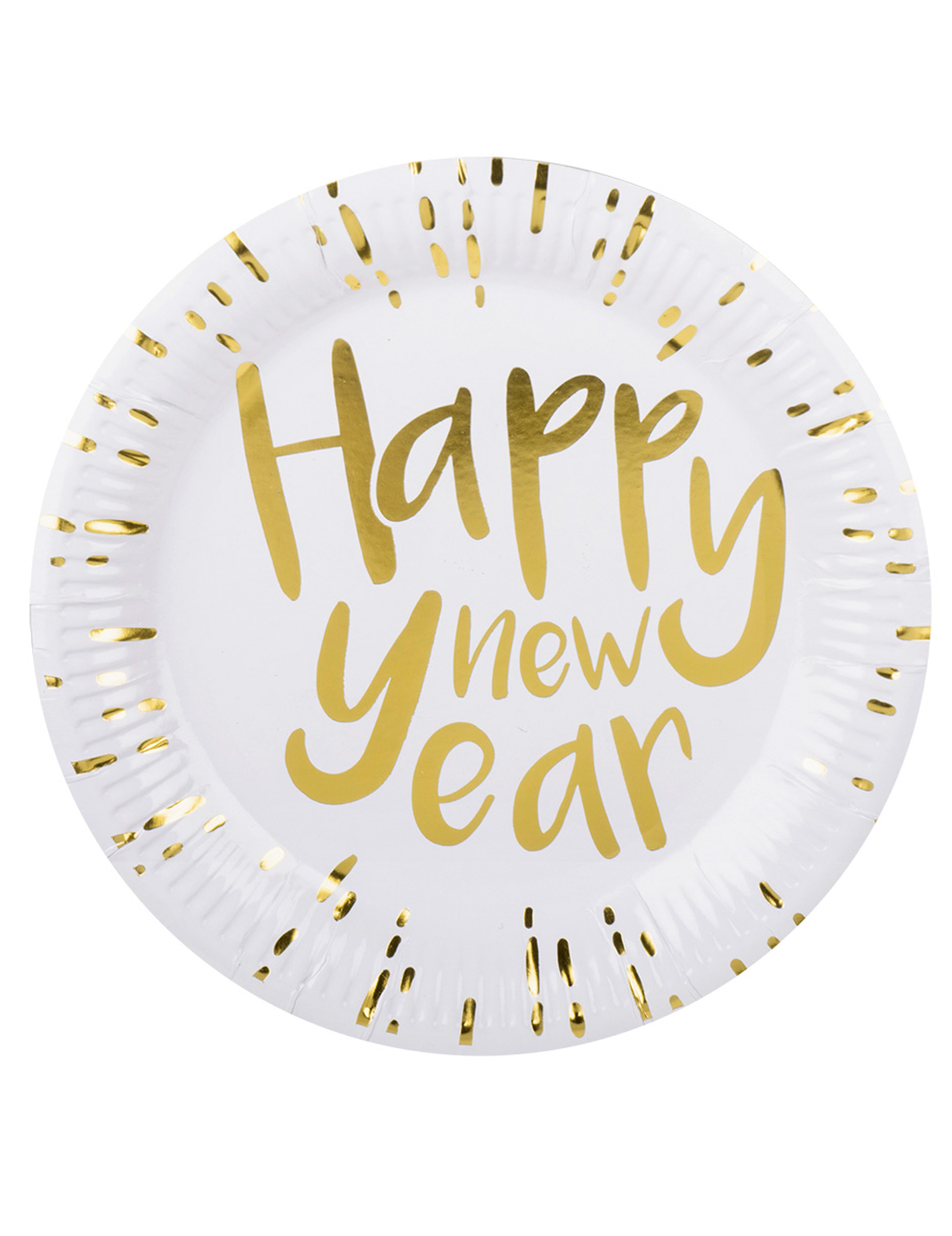 10 Pappteller Happy New Year Weiß Gold 23 cm