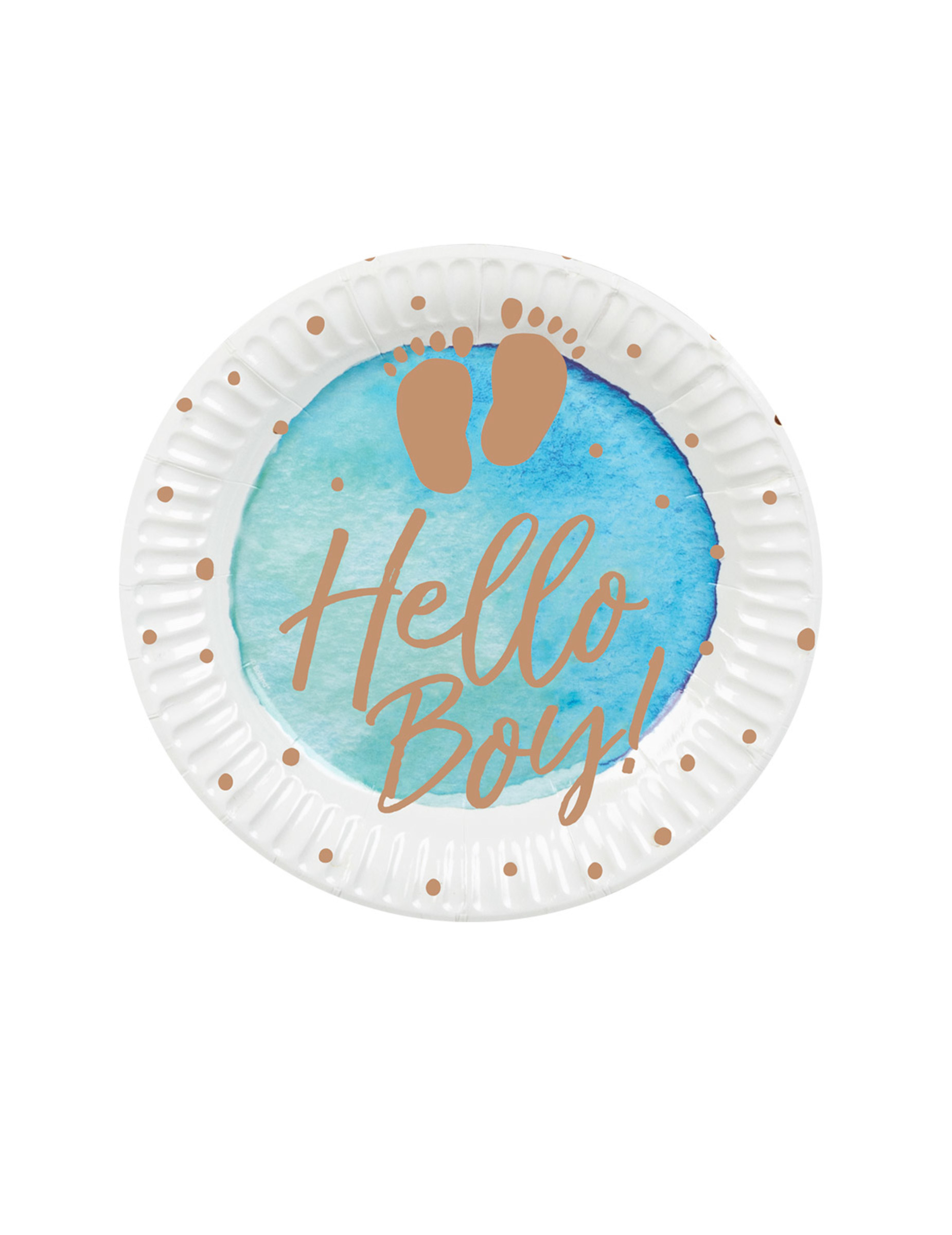 10 Pappteller Hello Boy Blau und Gold 23 cm Babyparty
