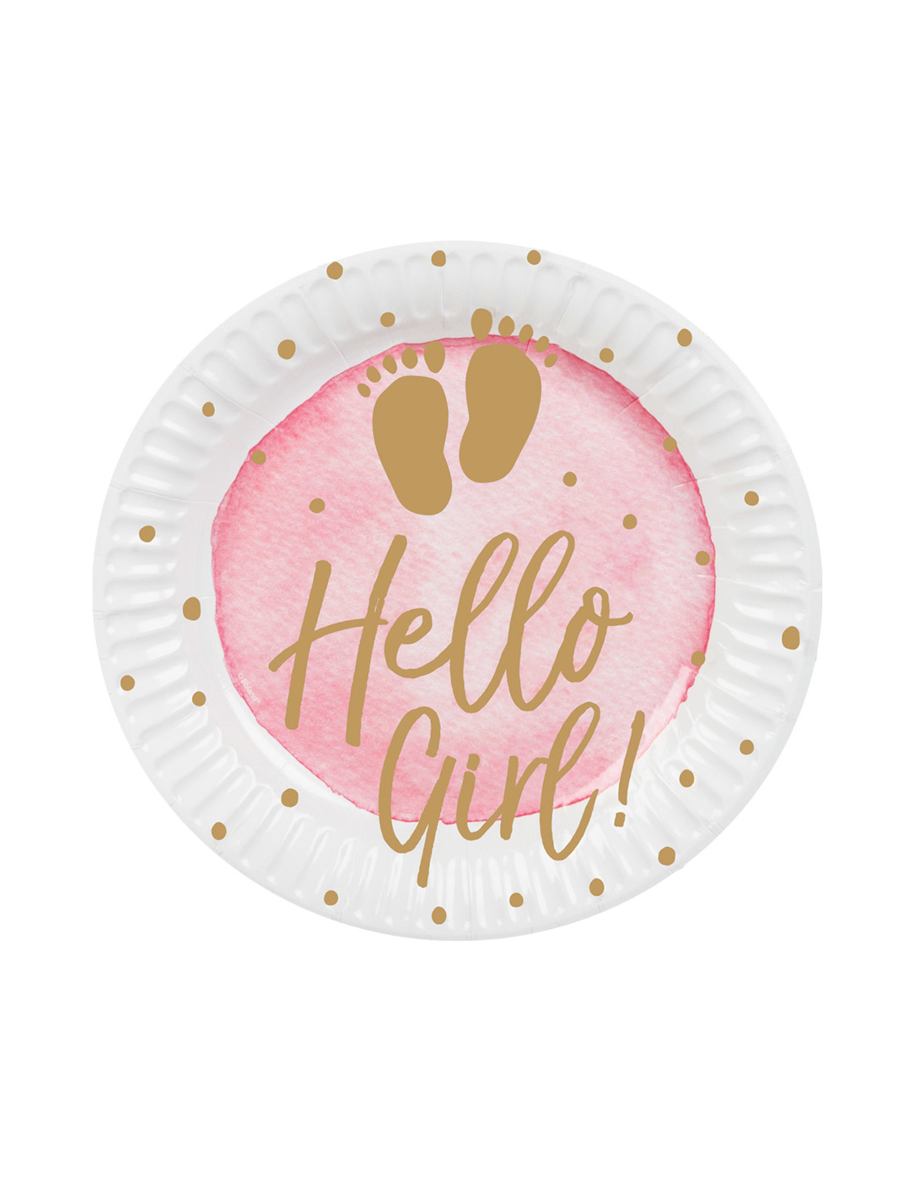 10 Pappteller Hello Girl rosa und gold 23 cm