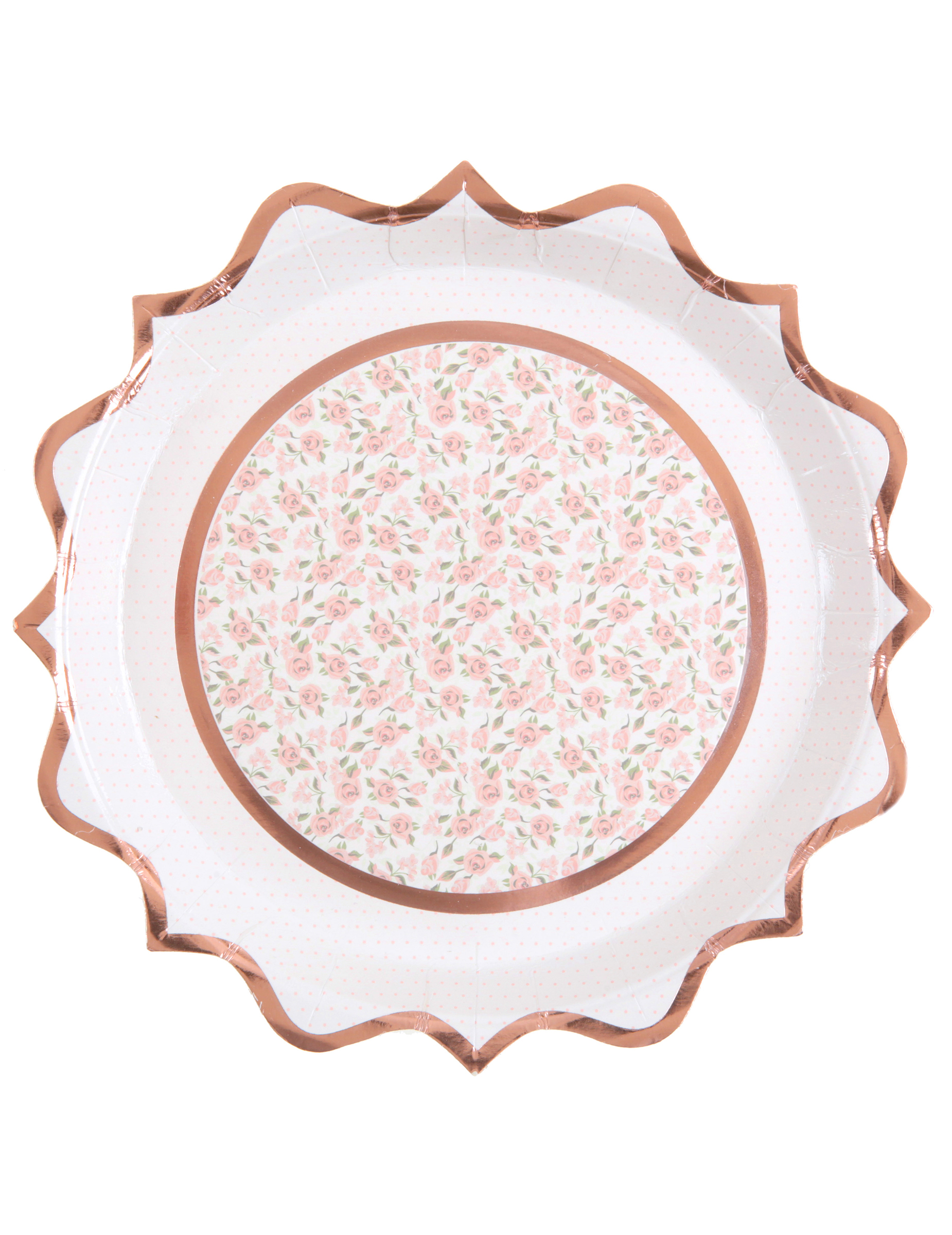 10 Pappteller Roségold Blumen 22
