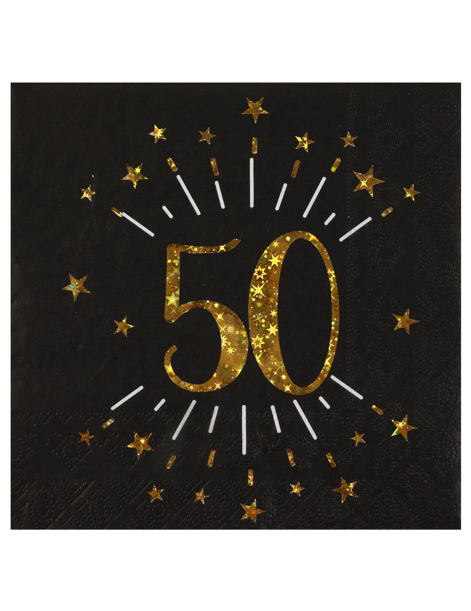 10 Servietten 50. Geburtstag Schwarz + Gold Sterne 33x33cm