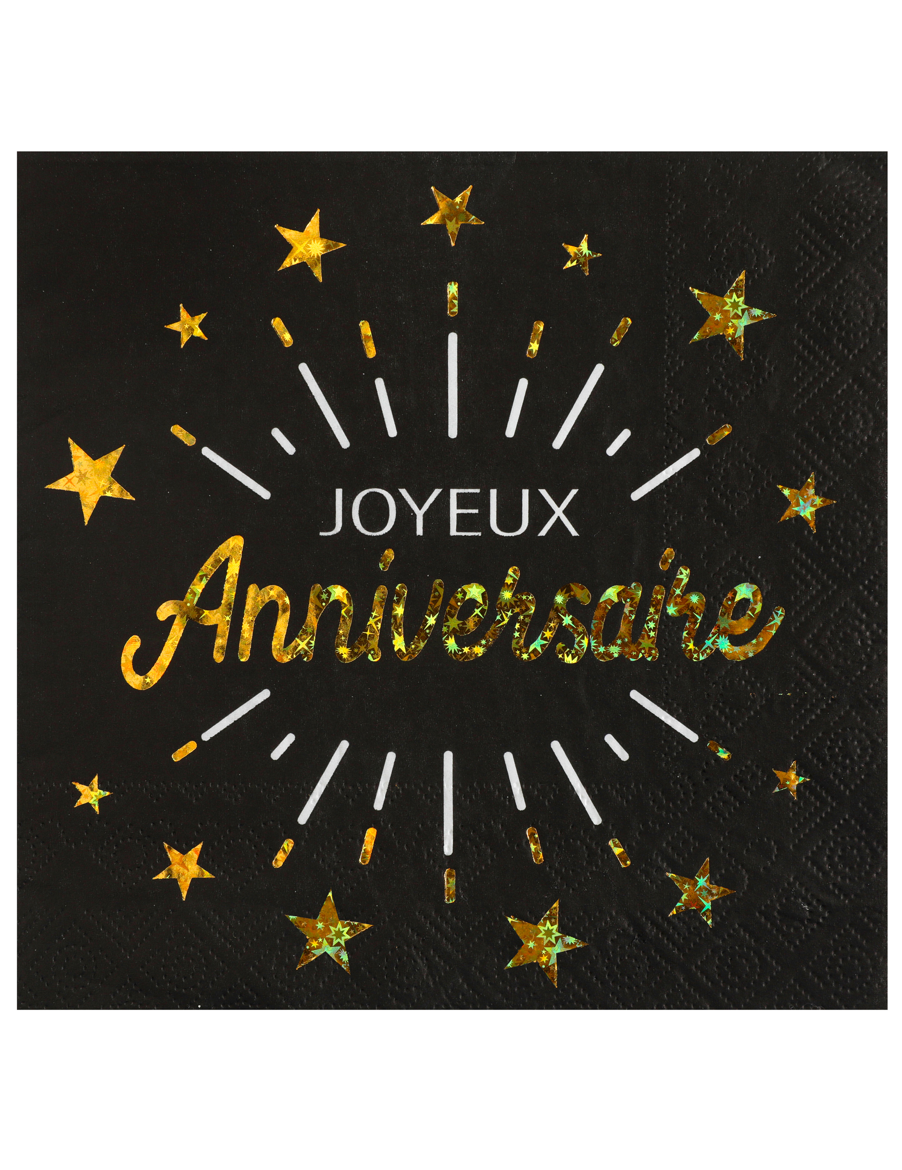 10 Servietten Happy Birthday Schwarz + Gold 33 x 33 cm mit Sternen