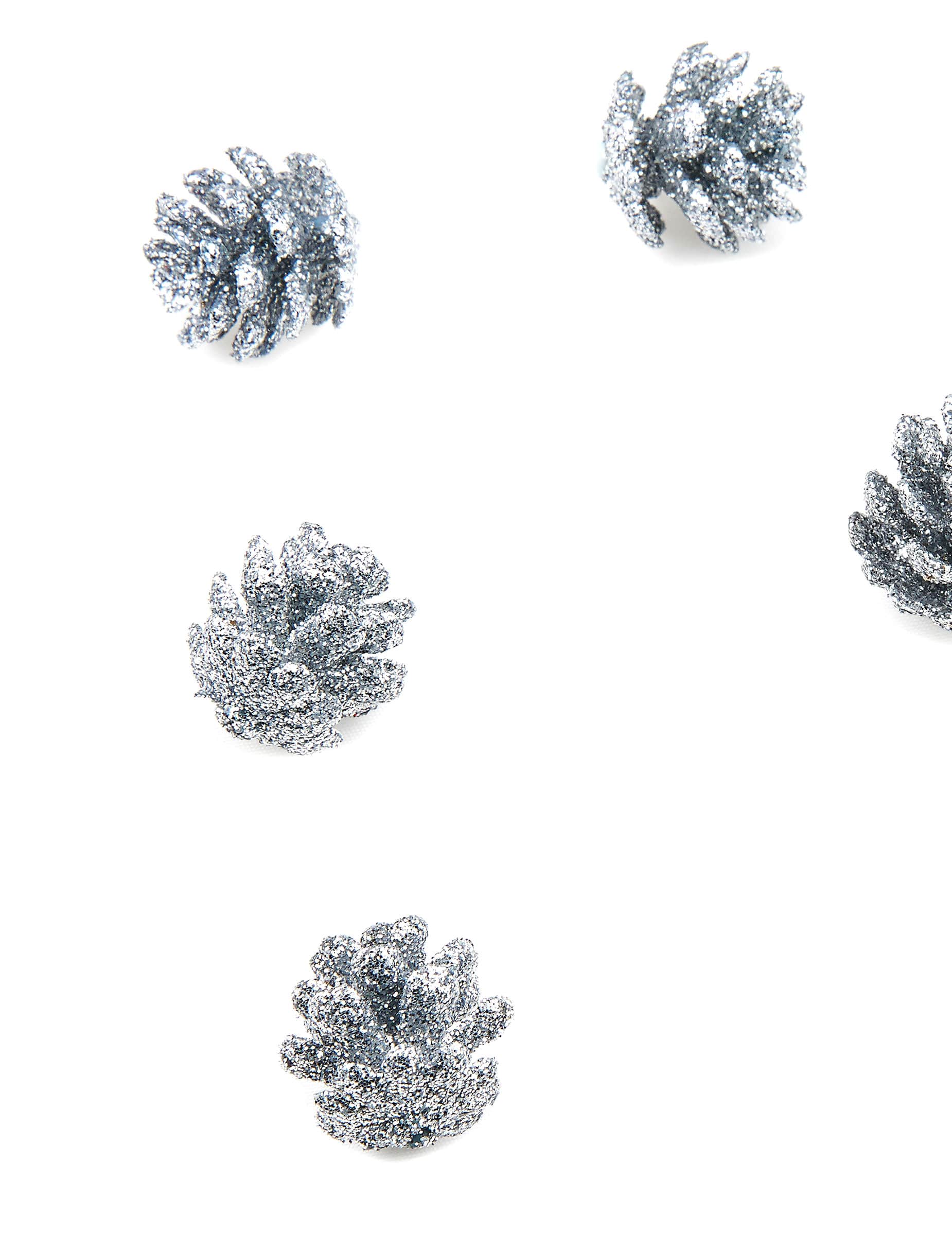 10 mini Deko-Tannenzapfen Silber Glitzer 2 cm Weihnachten