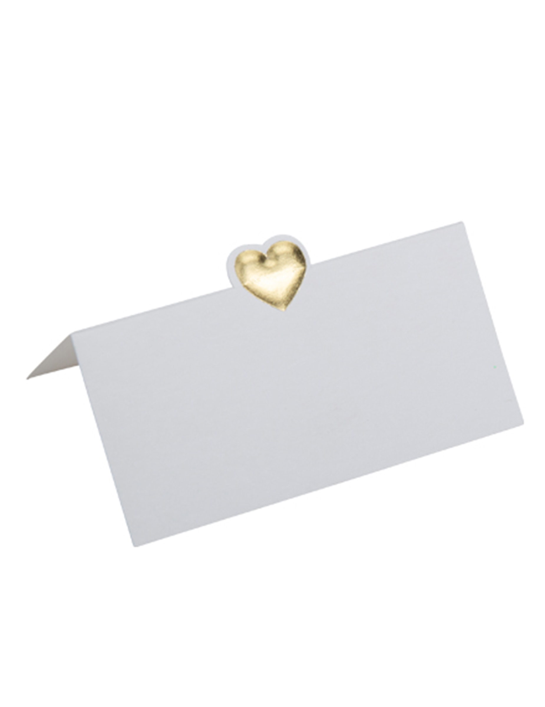 10 weiße Tischkarten mit goldenem Herz-Relief 8 x 4 cm