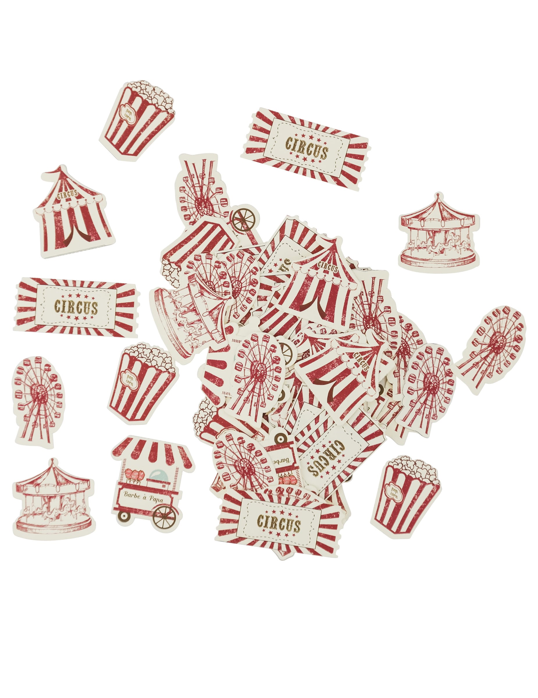 100 Tischkonfetti Vintage Zirkus Elfenbein + Rot