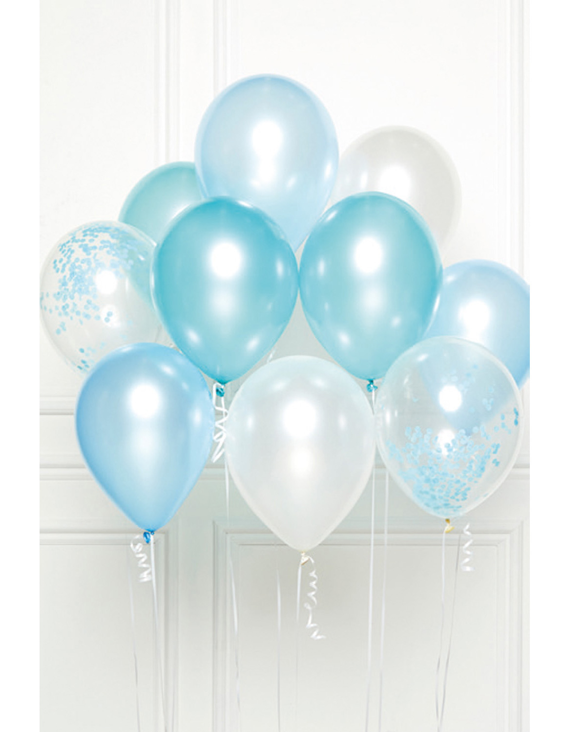 10er Set Latex-Luftballons in Blau + Konfetti-Design 27cm