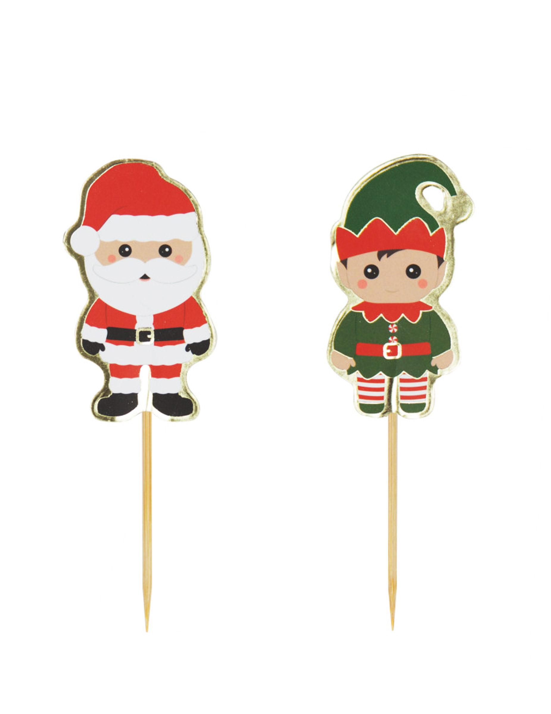 10er Set Weihnachts-Holzspieße Nikolaus + Elf 10cm