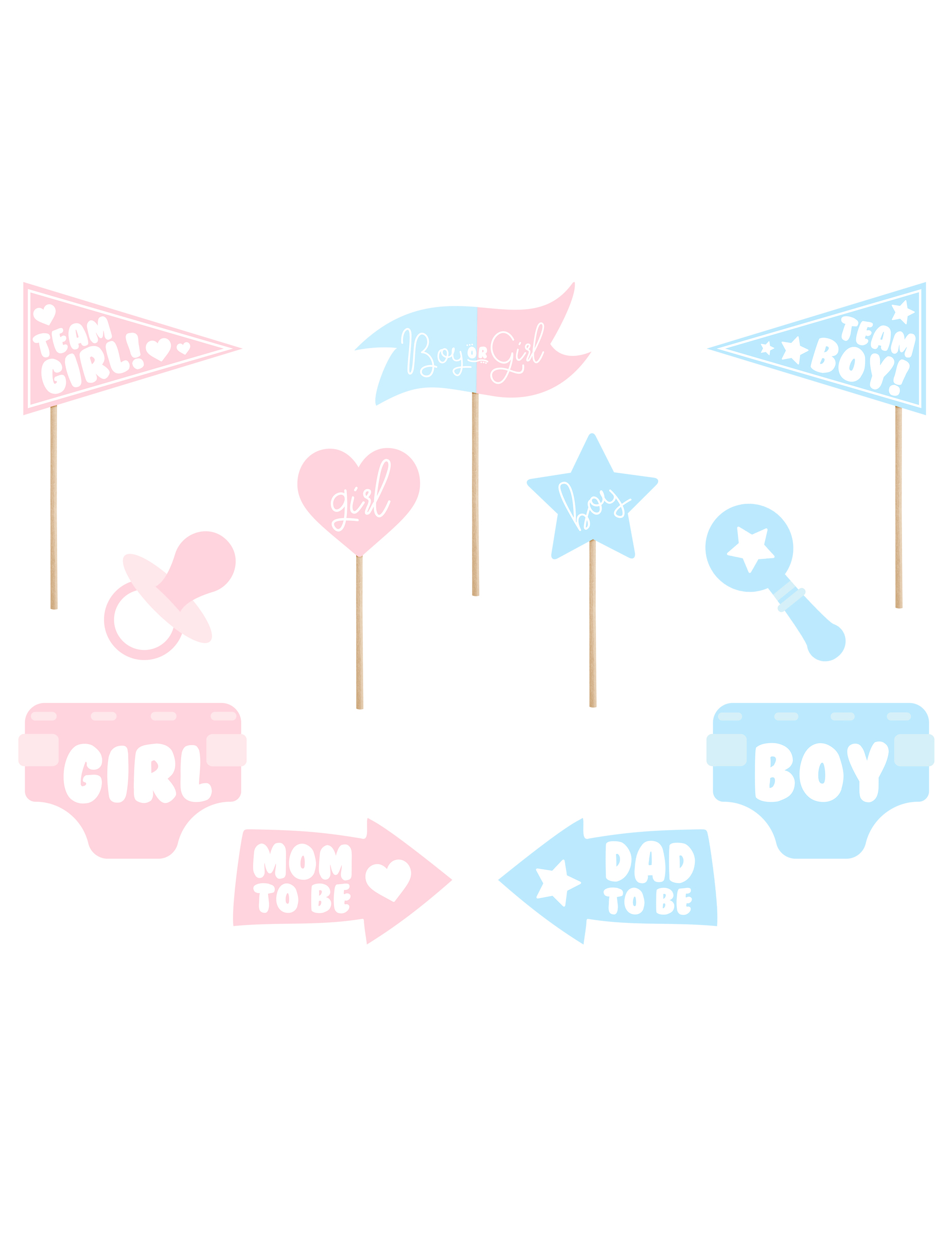 11-teiliges Gender Reveal Fotobox-Set Mädchen oder Junge