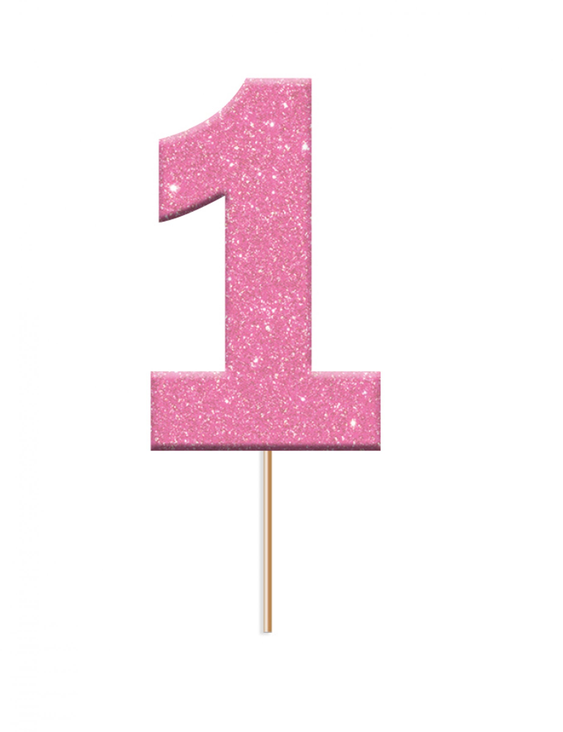 12 Cake Topper Zahl 1 Rosa Glitzer Kunststoff mit Spieß
