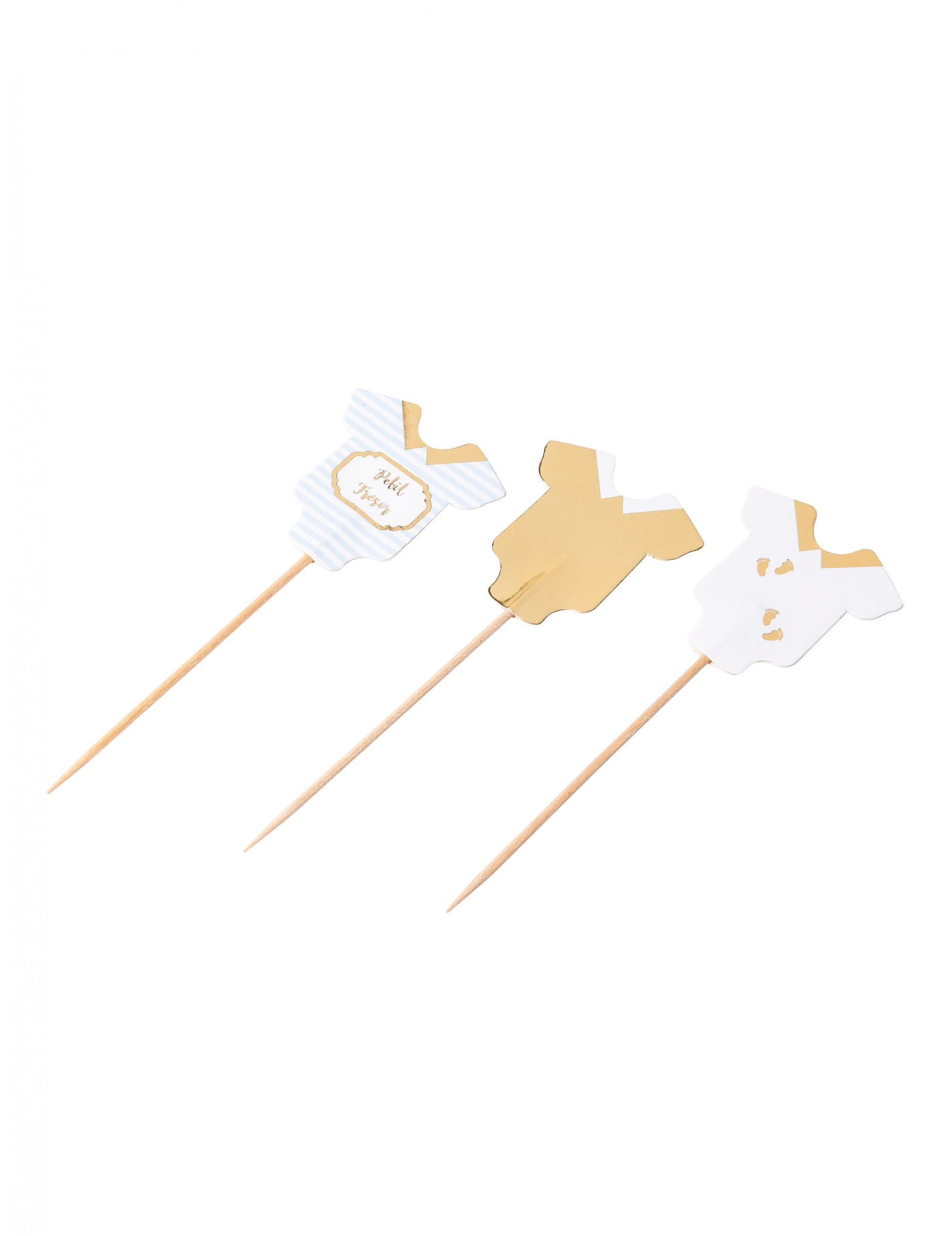 12 Deko-Picker Kleiner Schatz Blau Weiß Gold 12 cm Babyparty