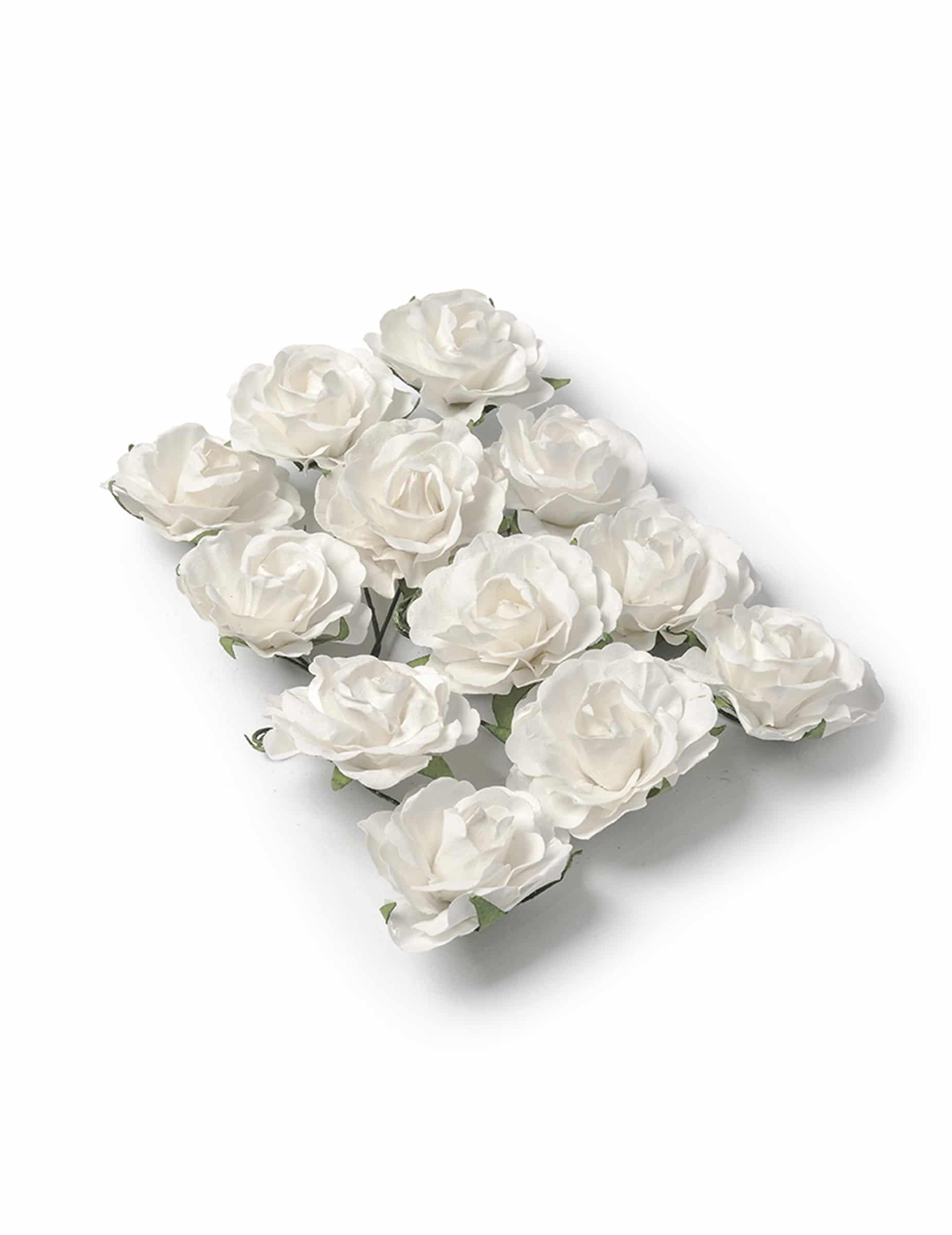12 Deko Rosen Weiß zum Stecken
