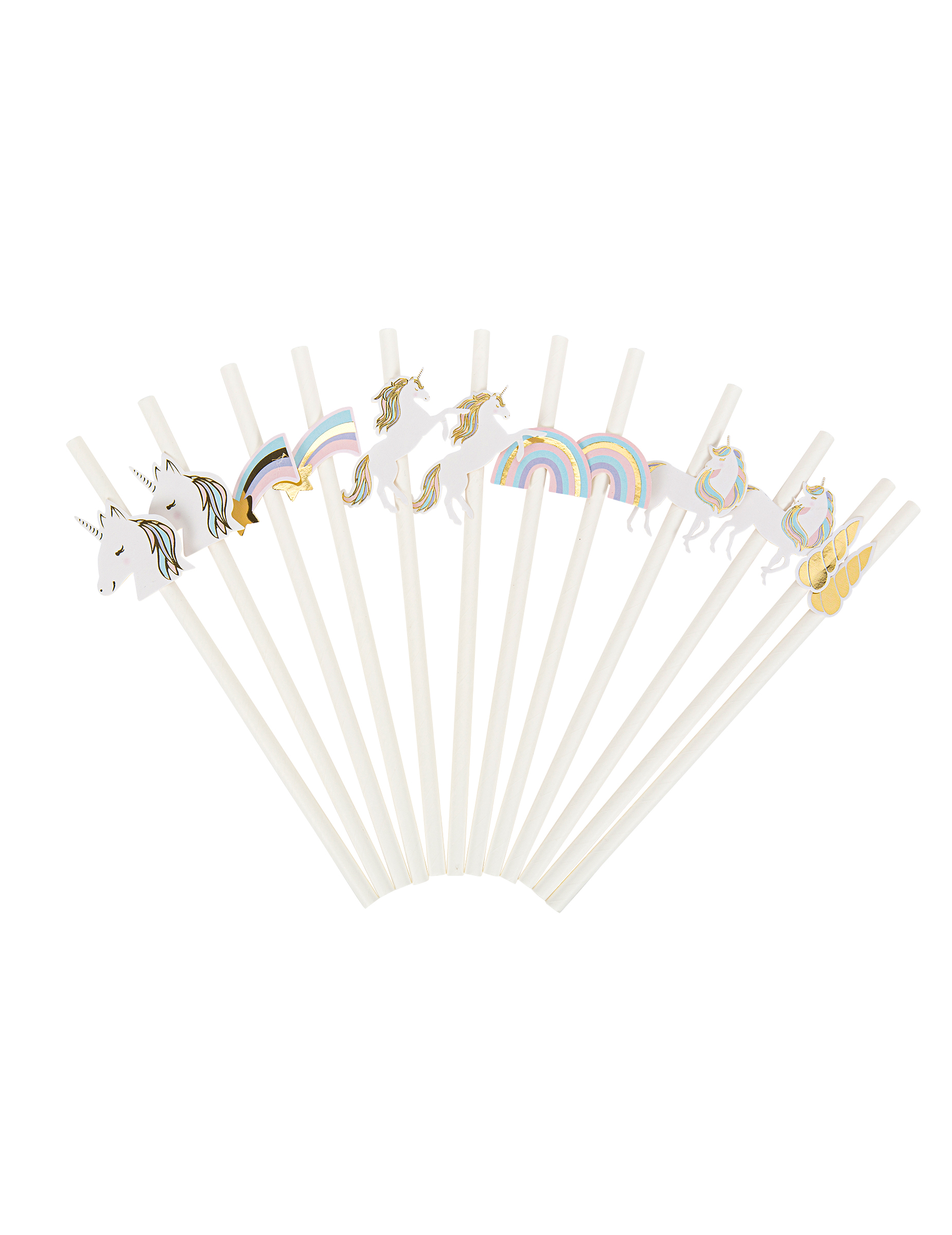 12 Einhorn Strohhalme Pastell + Gold 19