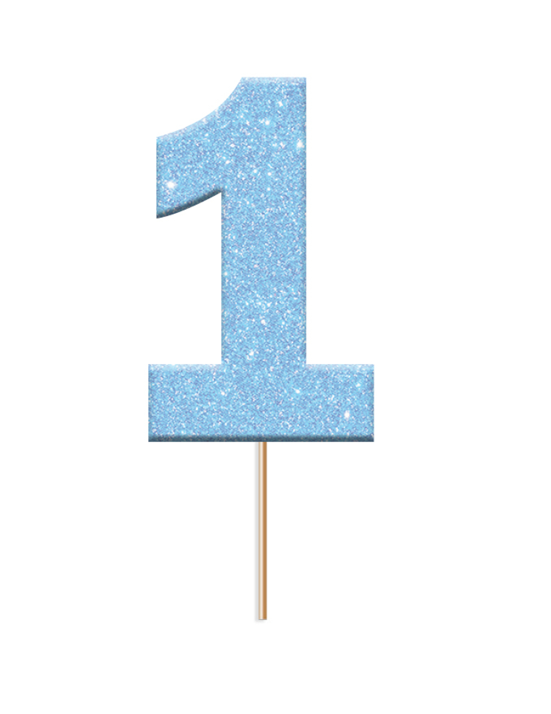 12 Glitzernde Tortenstecker Zahl 1 Blau Kunststoff