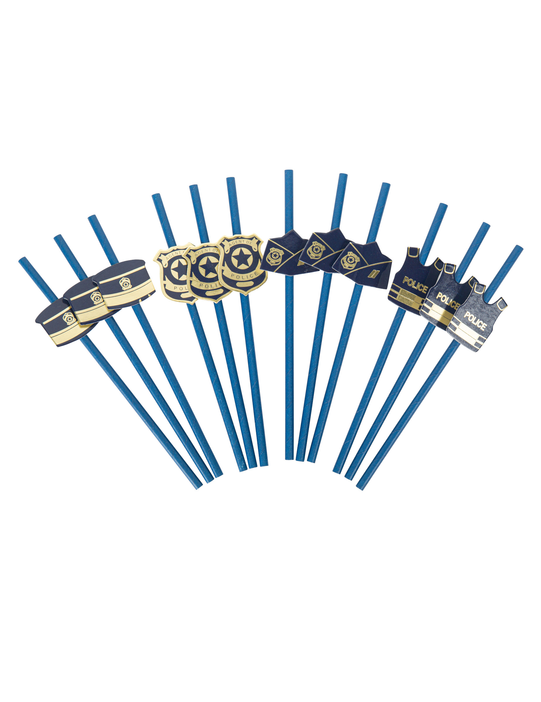 12 Papierstrohhalme Polizei marineblau und gold 19
