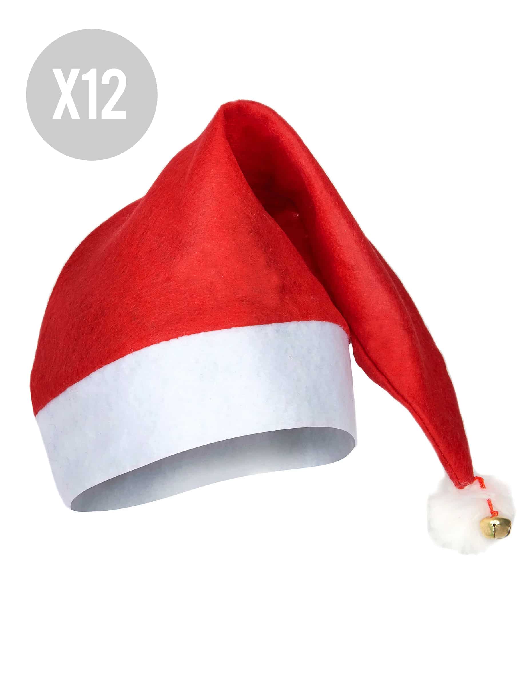 12 Weihnachtsmützen mit Glöckchen für Erwachsene
