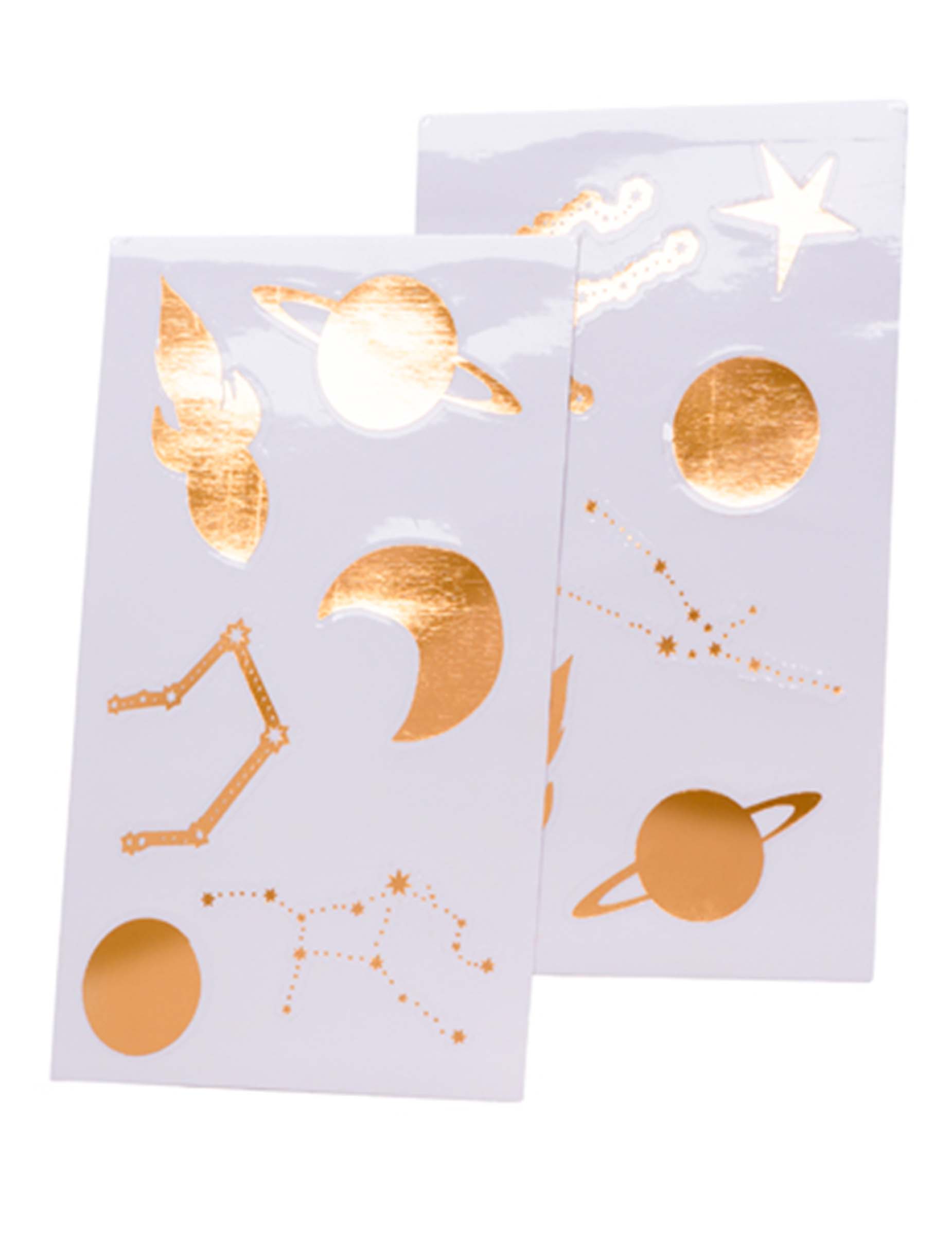 12 goldene Weltraum-Sticker 3-7 cm Sterne + Planeten