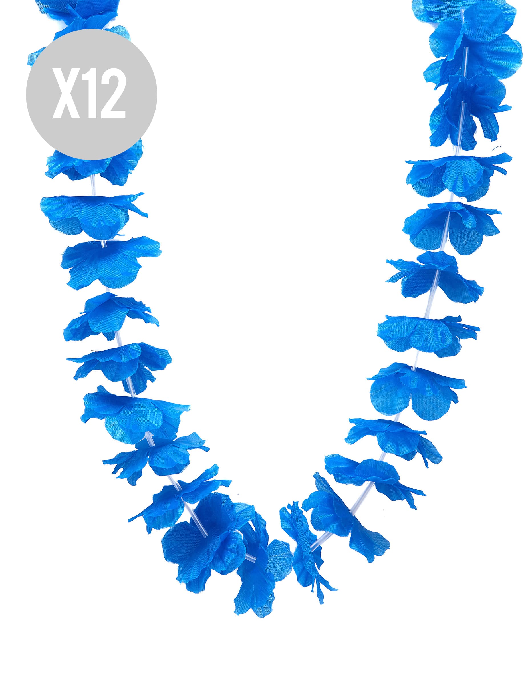 12 hawaiianische Blumenketten in leuchtendem Blau