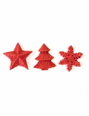12 rote Glitzer-Tischdekorationen Weihnachten 2