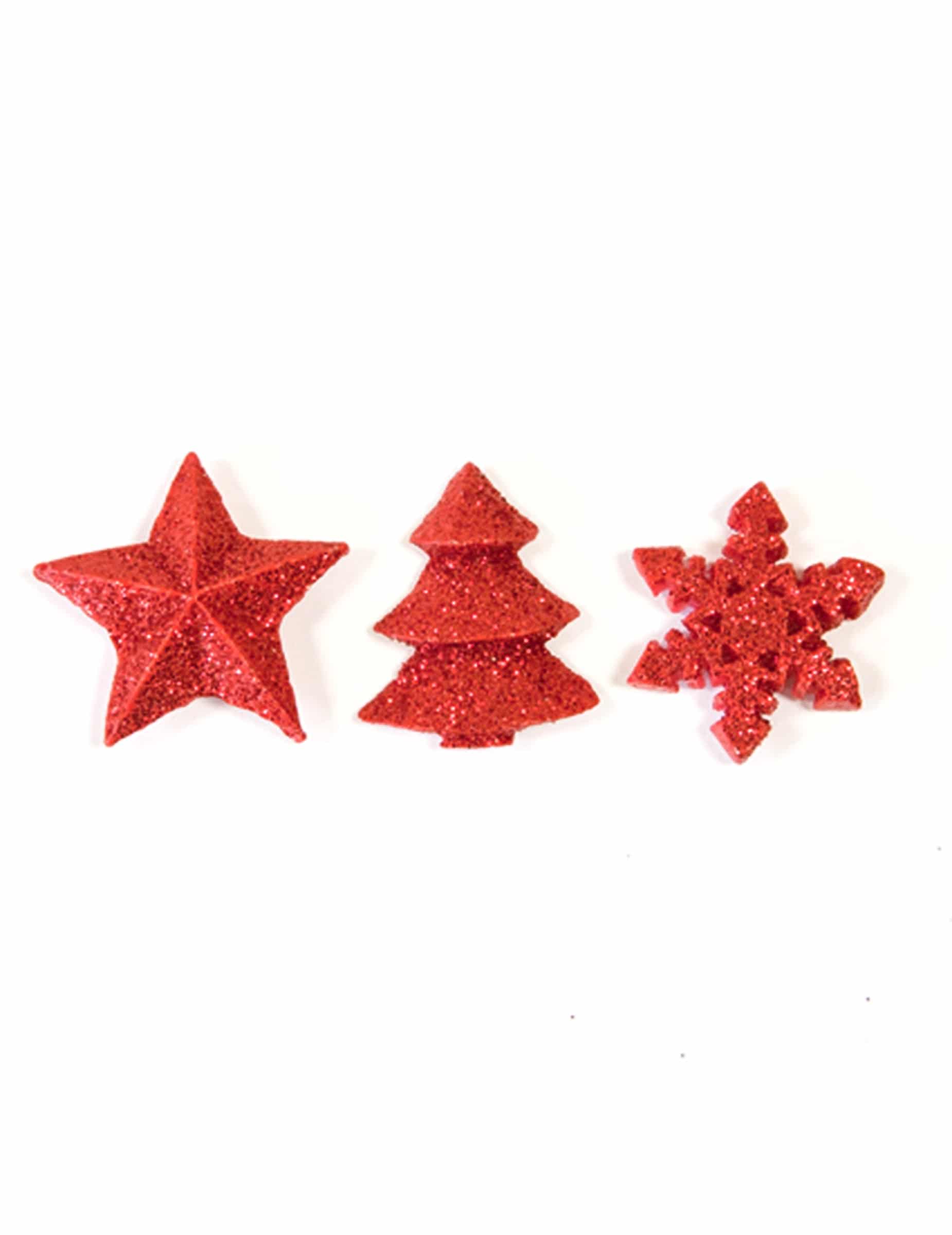 12 rote Glitzer-Tischdekorationen Weihnachten 2