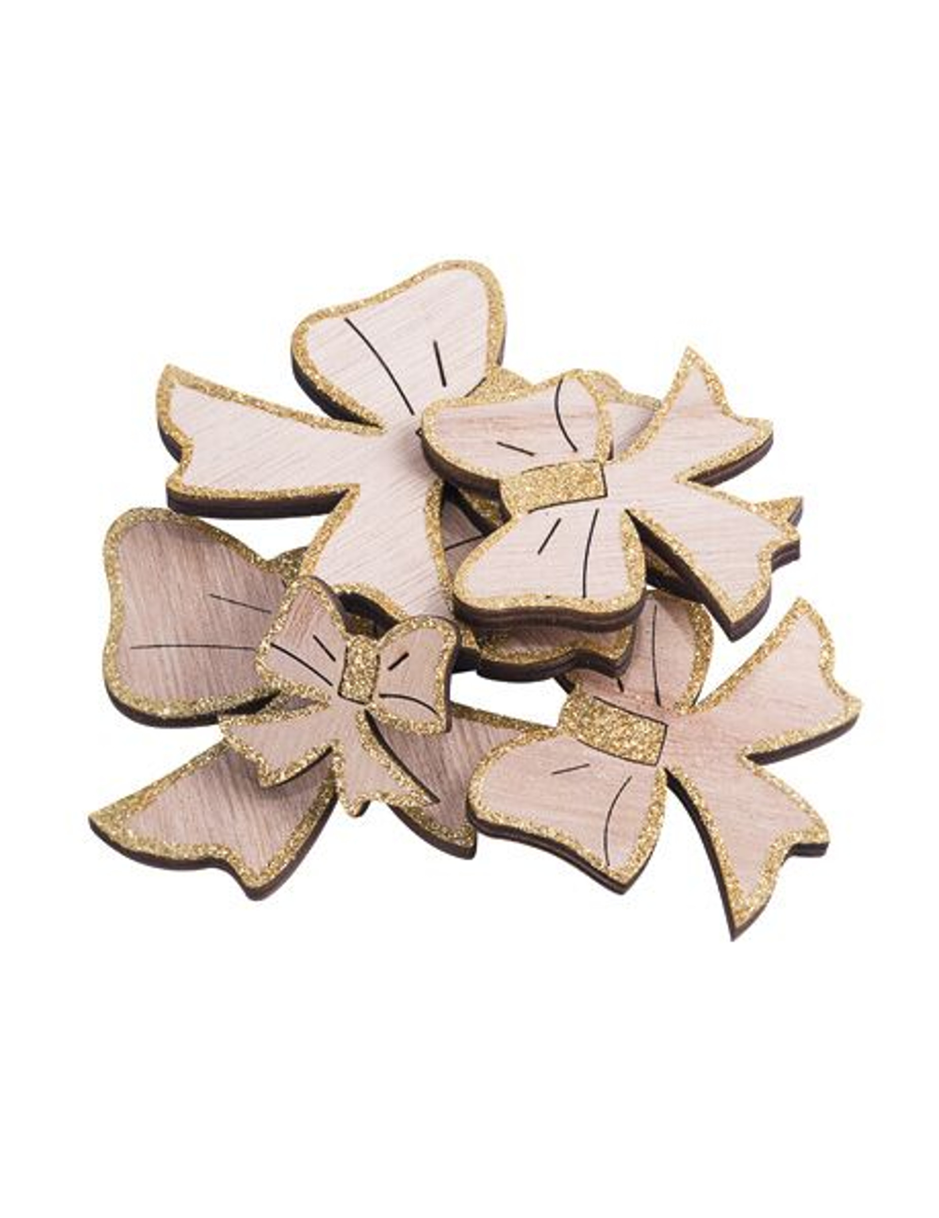 12er Set Holzschleifen Gold-Glitzer 9