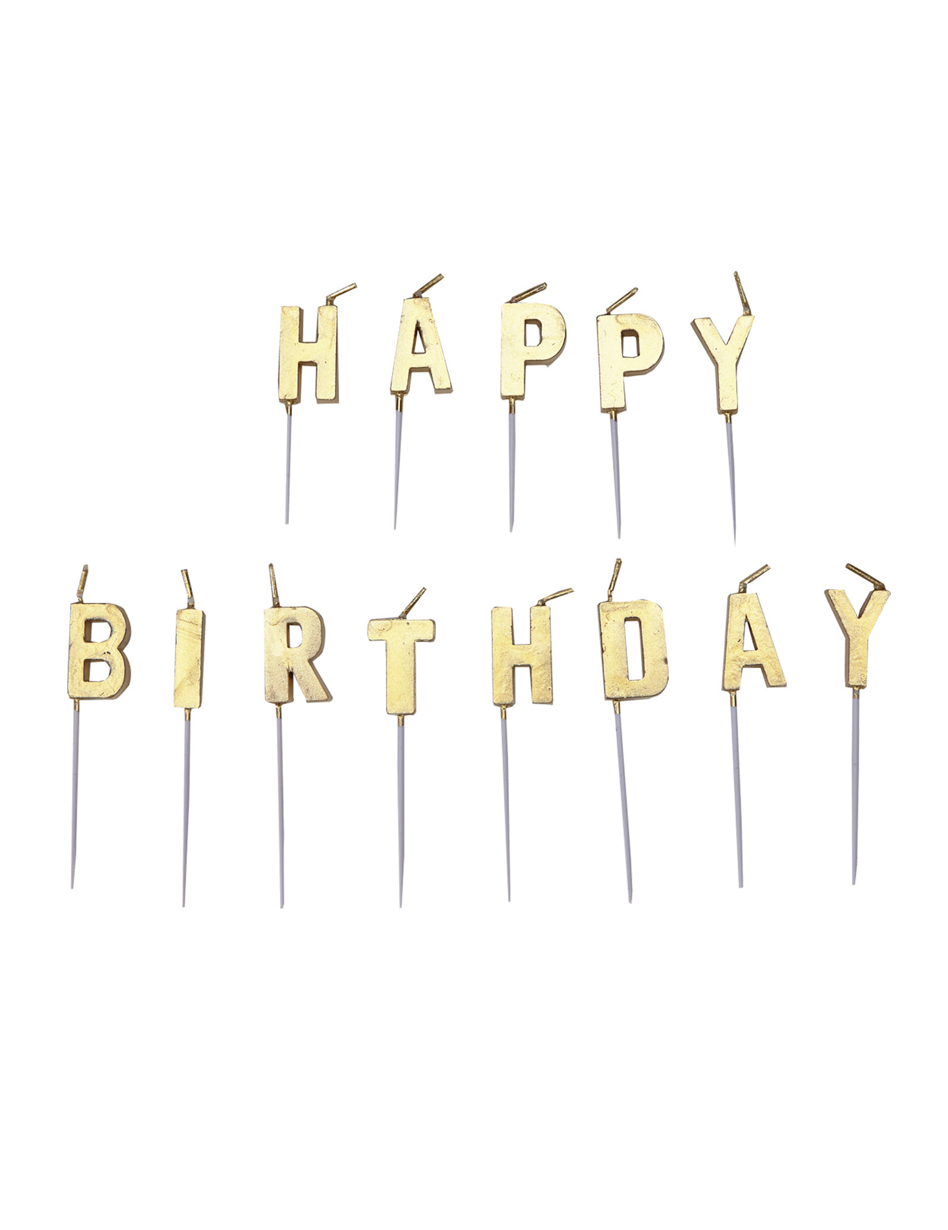 13 Buchstabenkerzen Happy Birthday Gold 4 cm für Kuchen