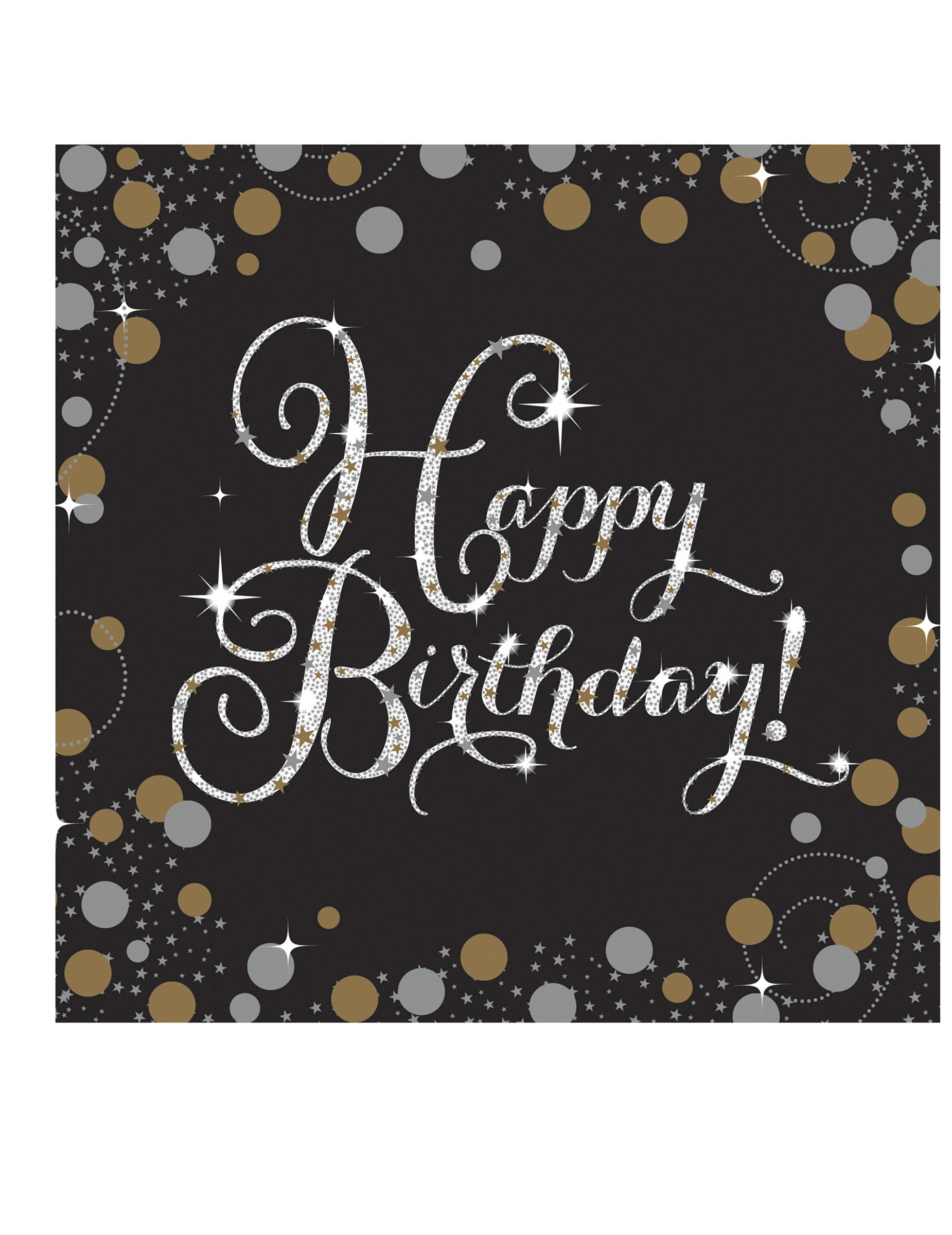 16 Glitzernde Feier Papierservietten 33 x 33 cm Happy Birthday Schwarz