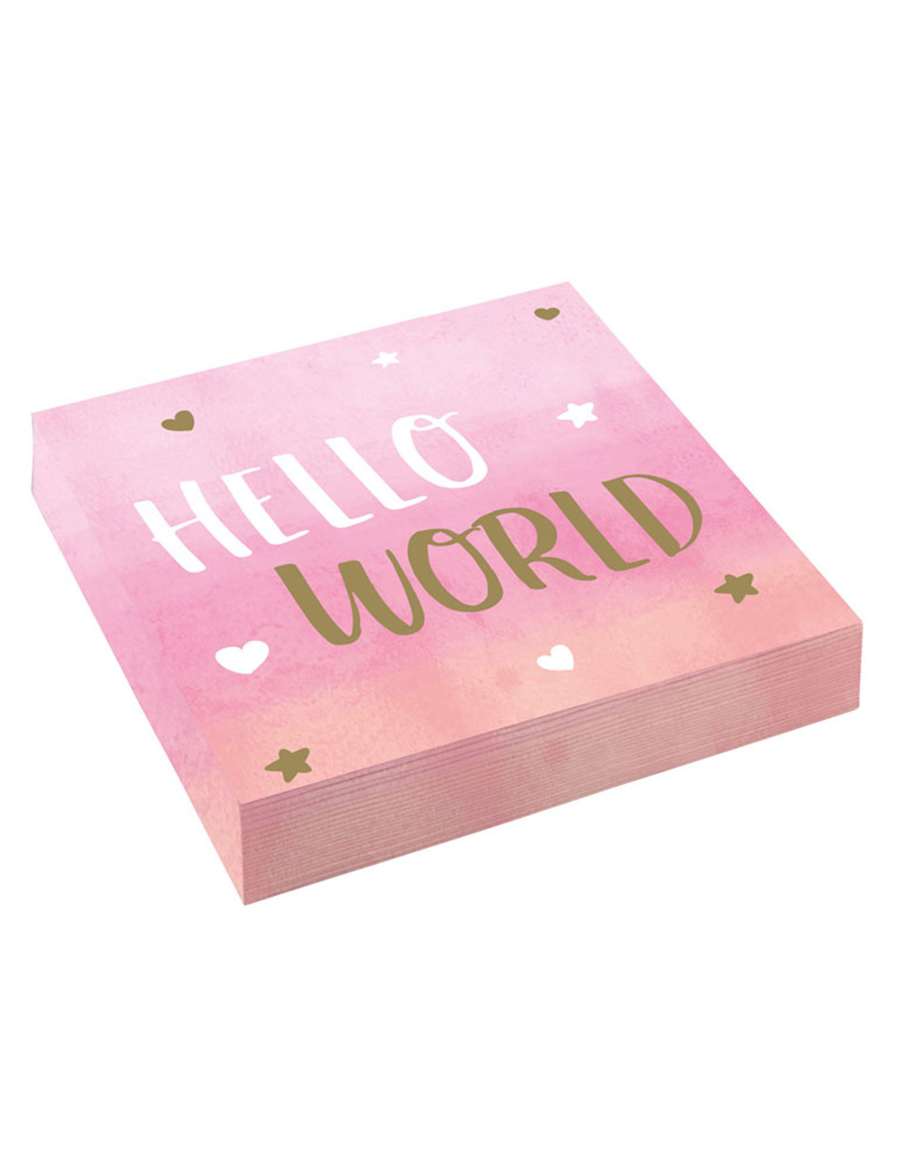 16 Hello World Servietten in Rosa + Gold 33x33cm für Baby Shower