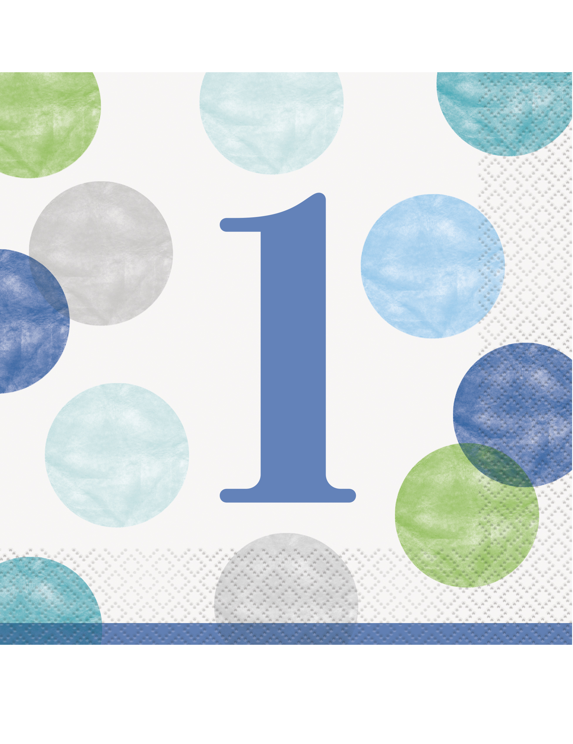 16 Papierservietten 1. Geburtstag blau-weiß gepunktet 33 x 33 cm