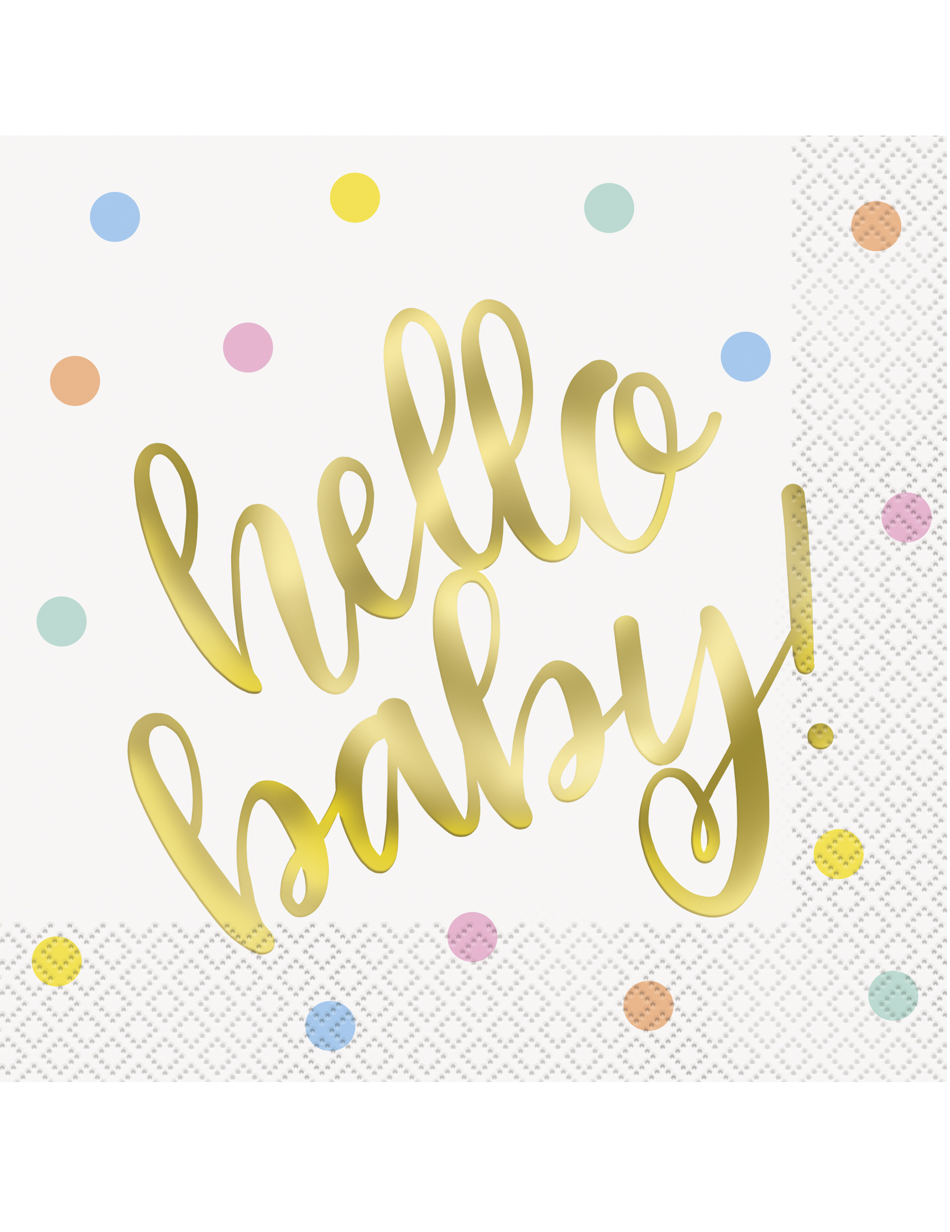 16 Servietten Hello Baby Weiß Gold 33 x 33 cm