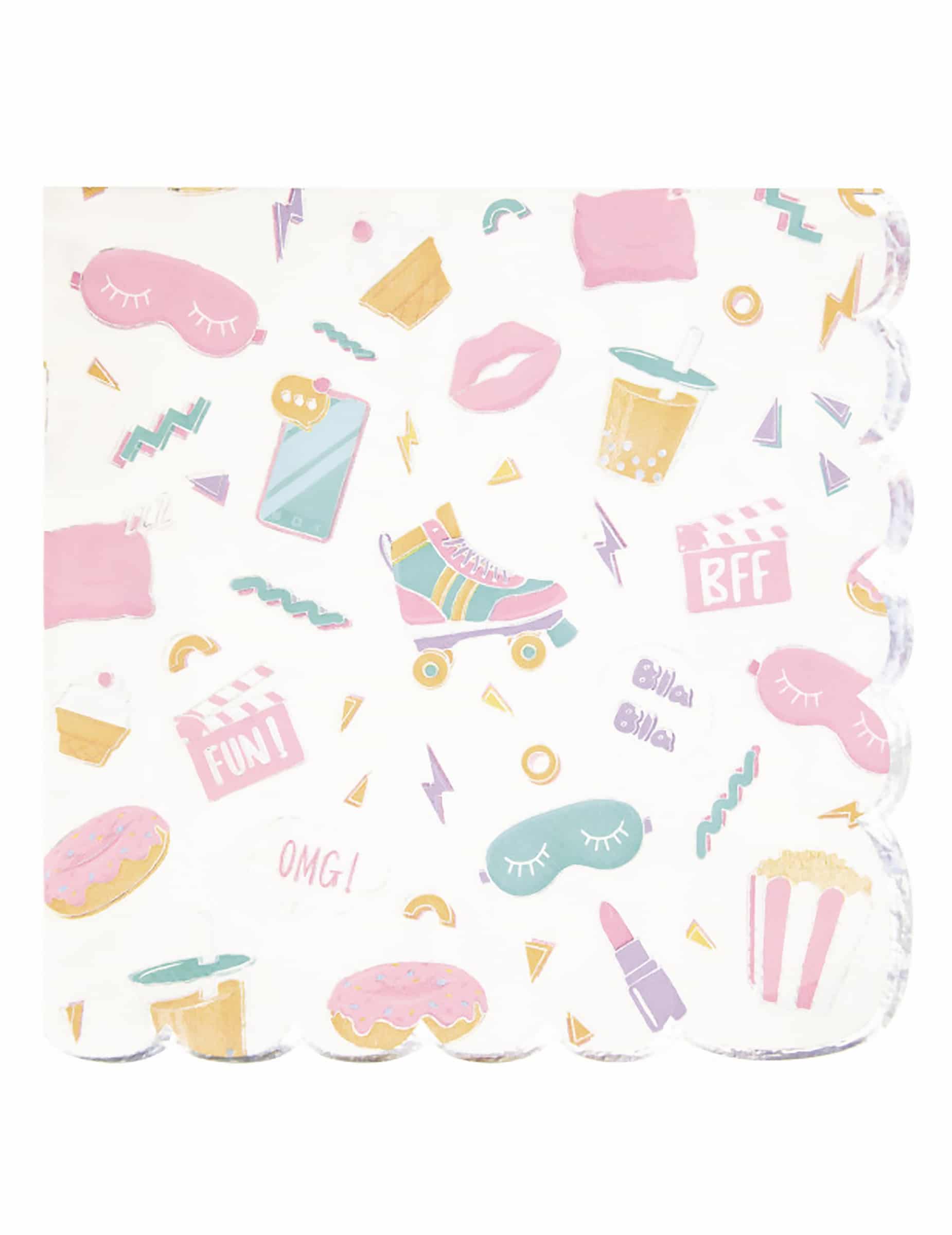 16 Servietten Pyjama Party mit Wellenrand irisierend 33 x 33 cm