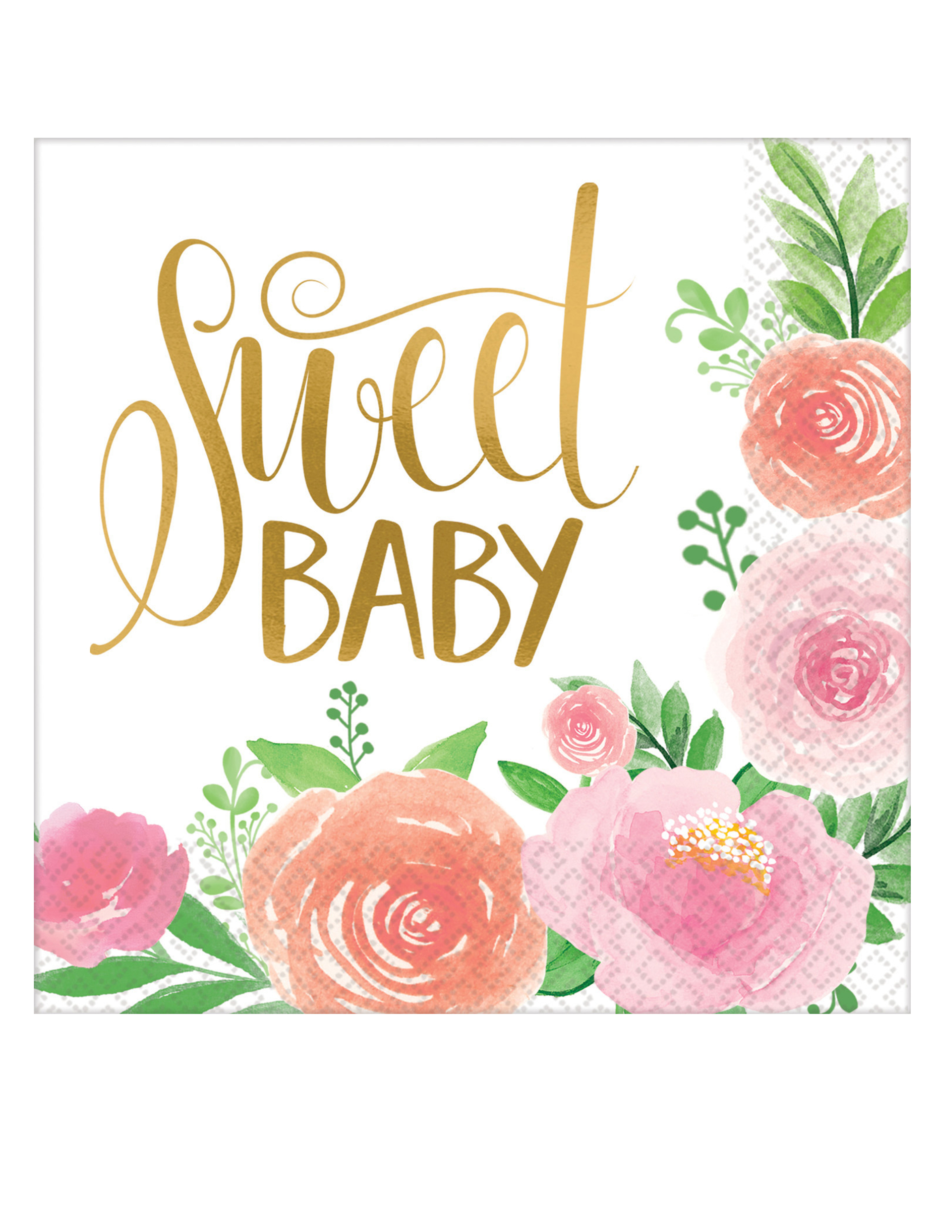 16 Sweet Baby Girl Papierservietten 33 x 33 cm Blumen Gold