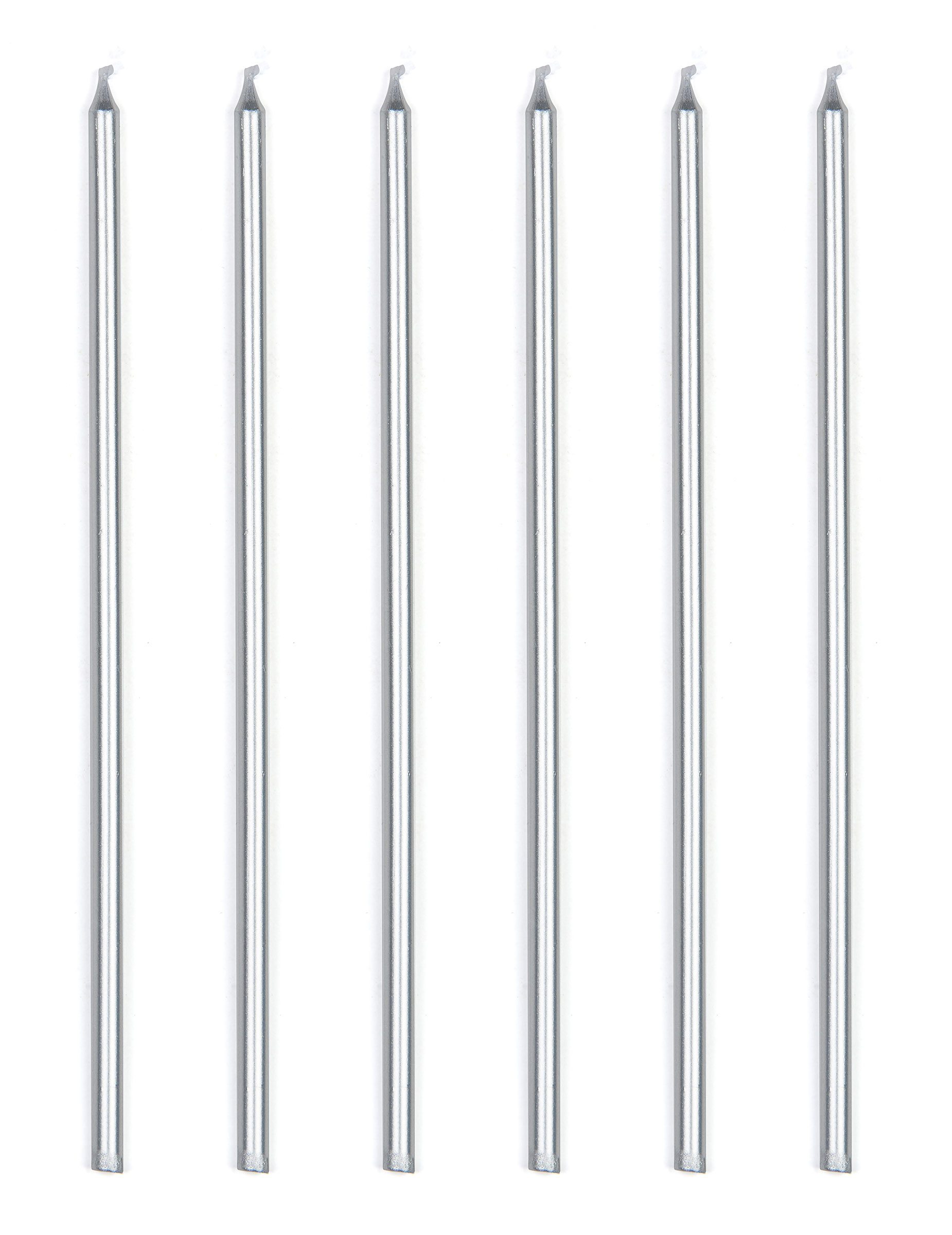 16 extra lange Geburtstagskerzen Silber metallic 18 cm mit Haltern
