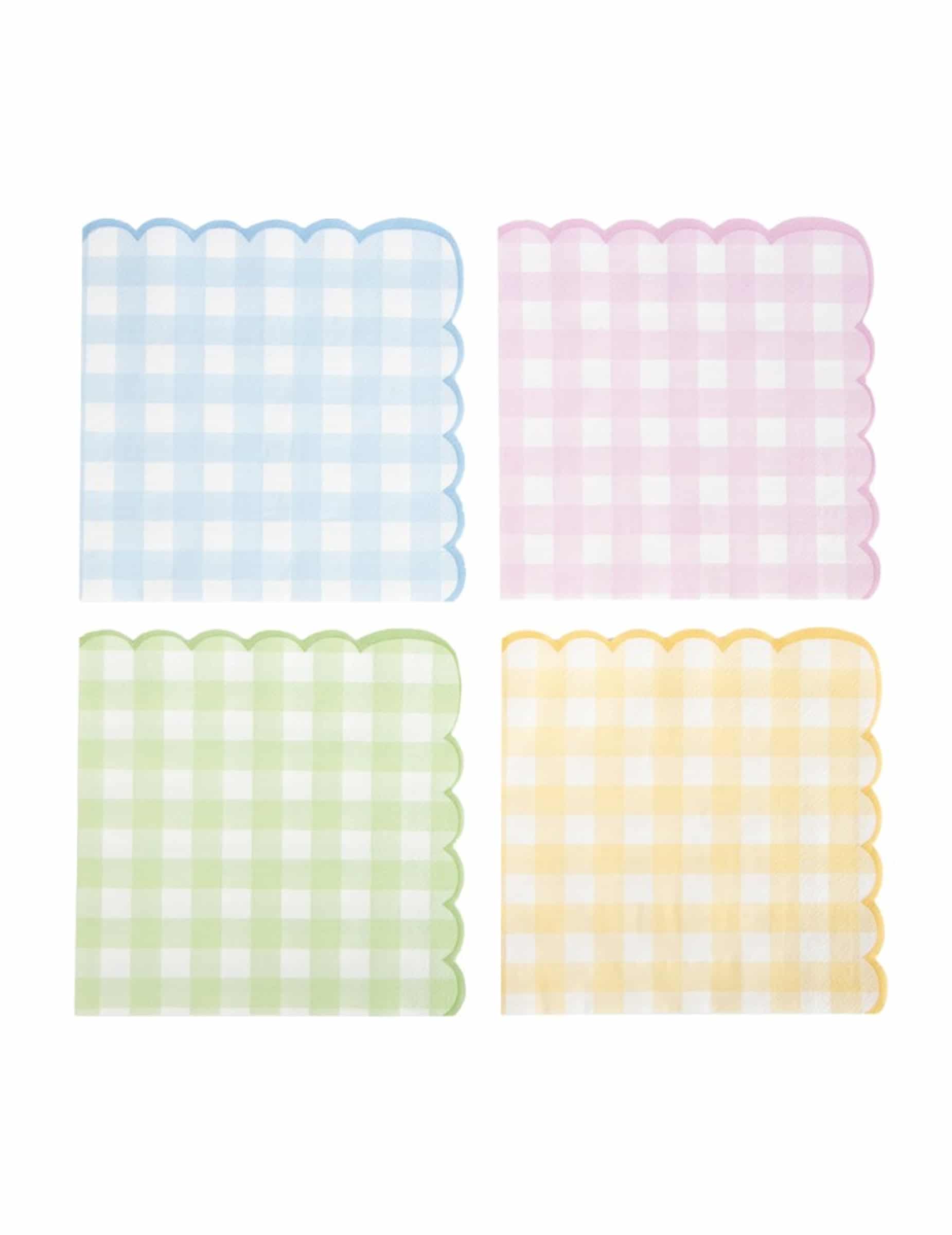 16 pastellfarbene Vichy-Servietten mit Wellenrand aus Papier 33 x 33 cm