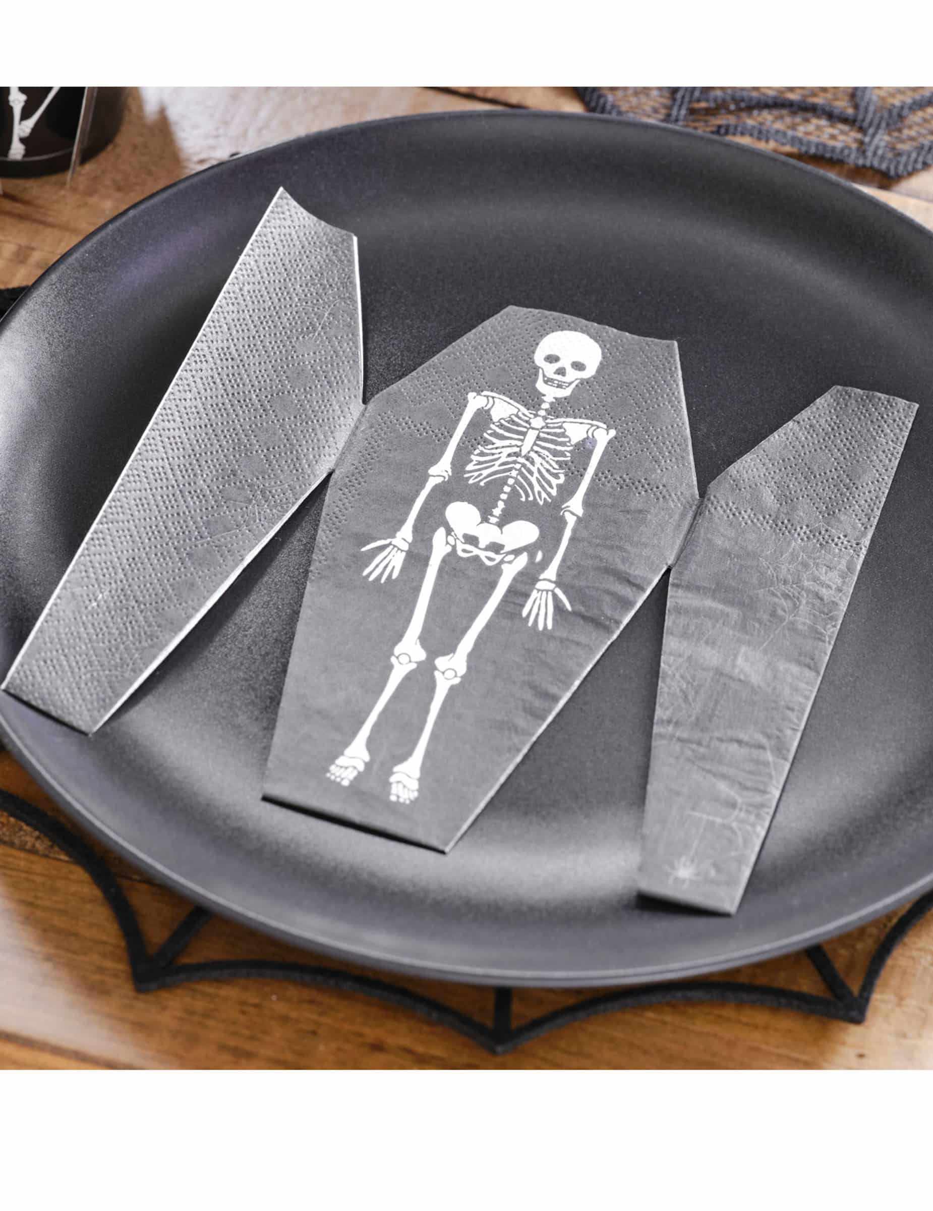16er-Pack Sarg-Servietten Skelett Halloween Party-Zubehör
