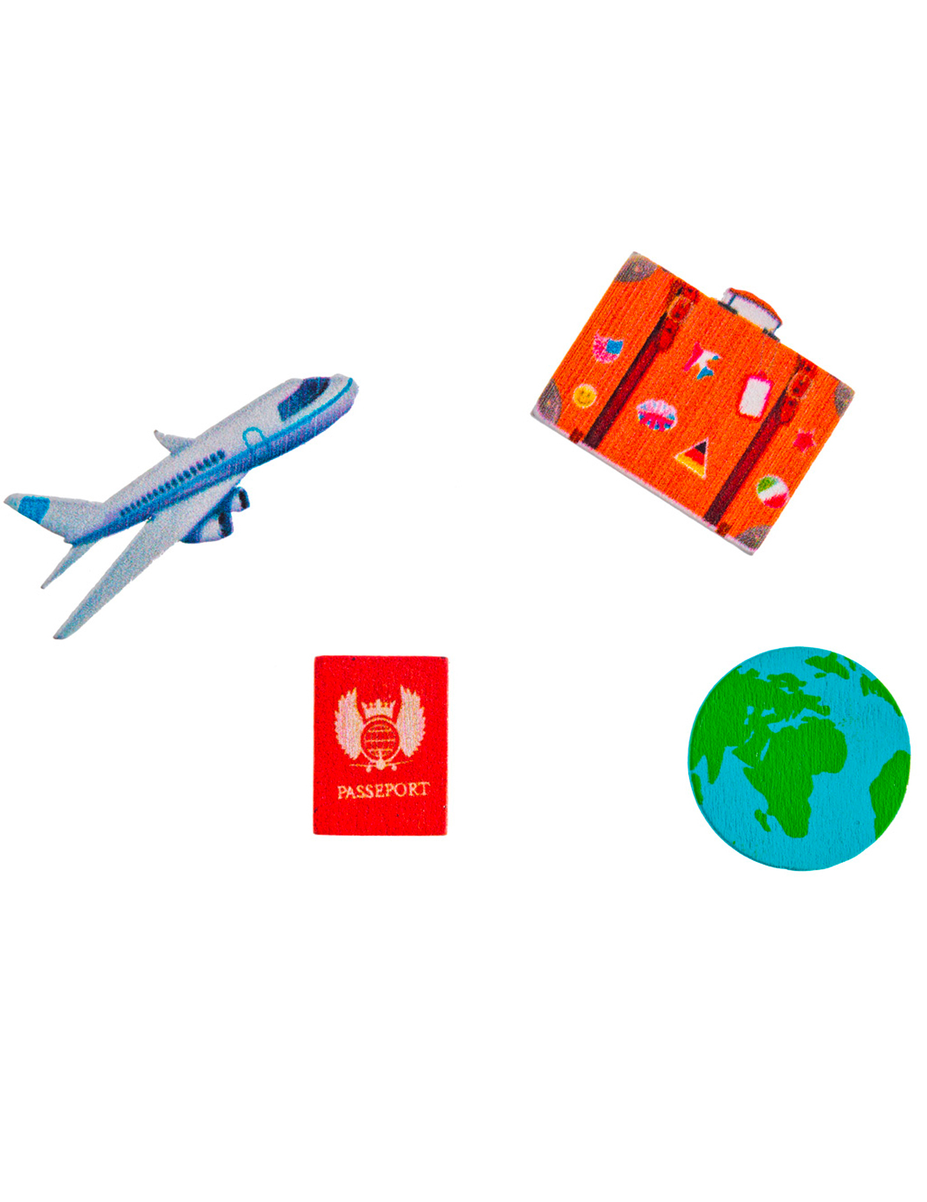 16er Set Tischkonfetti Holz Reise-Thema Flugzeug Globus Koffer