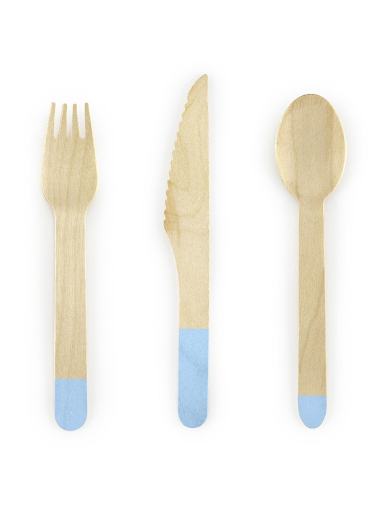 18 Holzbesteck hellblau Holz 16 cm