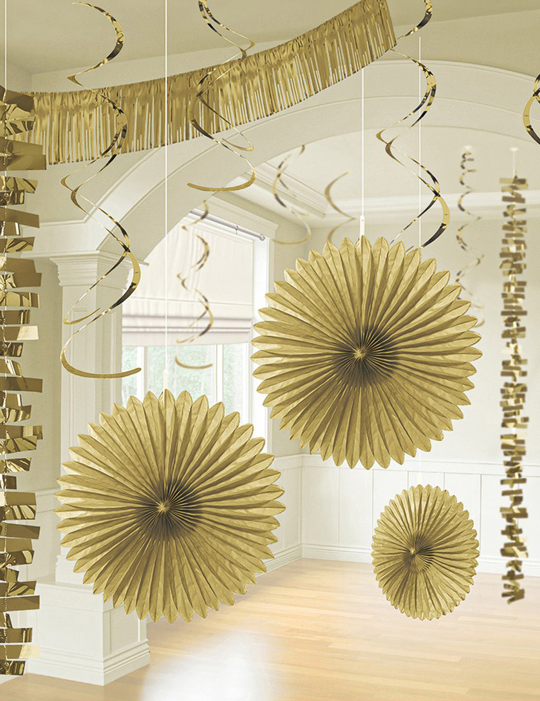 18-teiliges Deko-Set aus Papier Gold für Geburtstag + Hochzeit