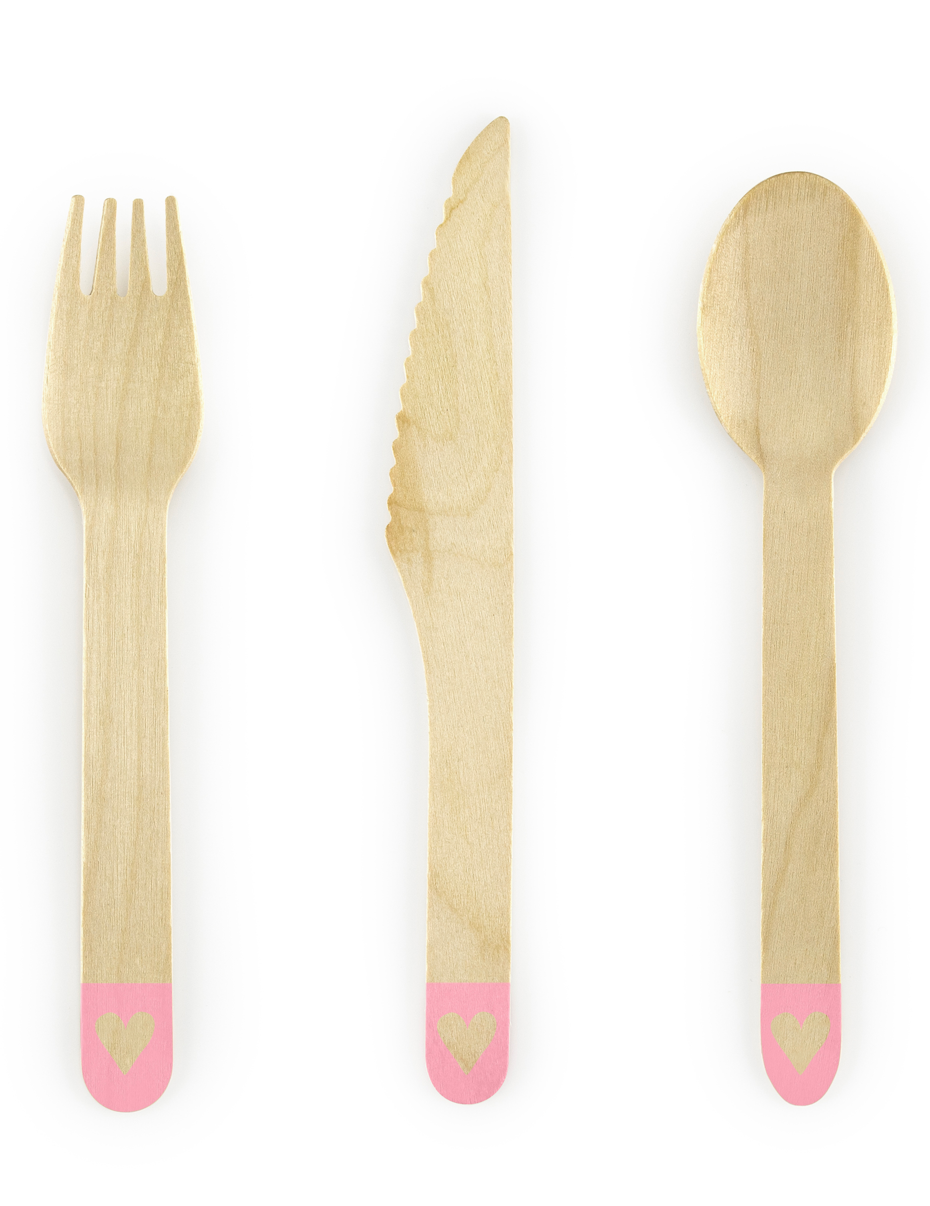 18-teiliges Holzbesteck-Set in Rosa mit Herz-Motiv